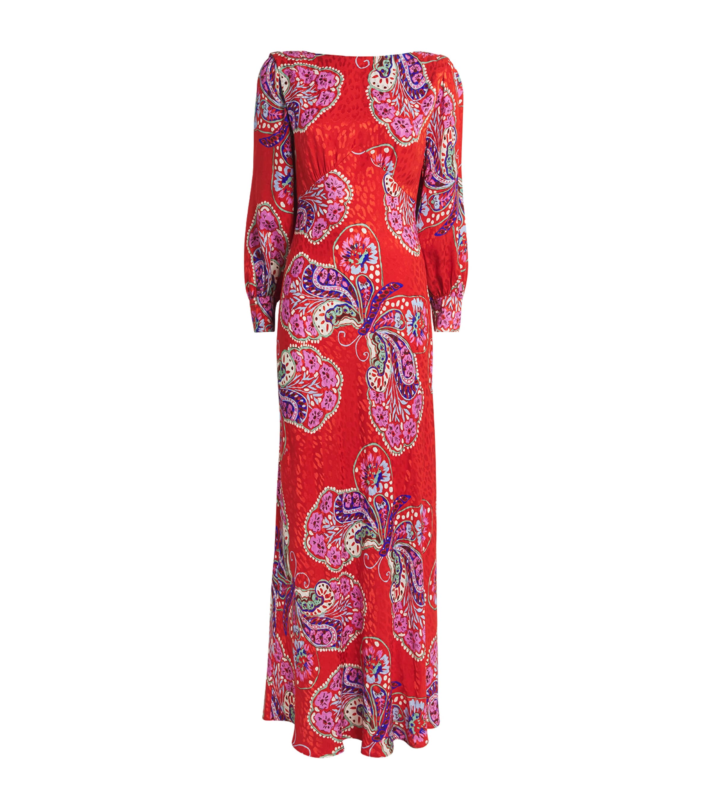 Rixo Womens Floral Marni Maxi Dress Bttrfly Blm Jacq Red Image 1