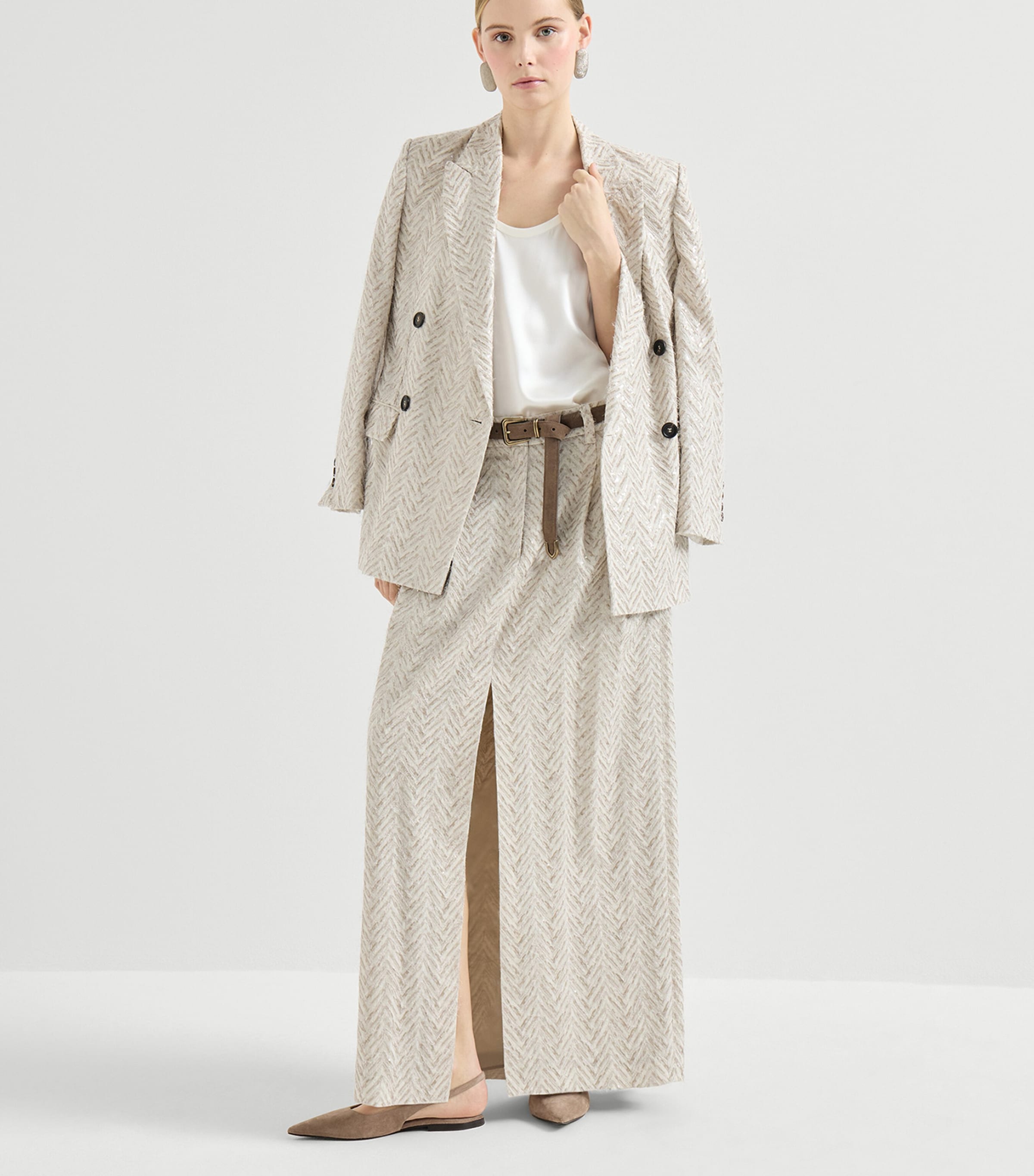 Brunello Cucinelli Womens Linen Chevron Double-Breasted Blazer Image 2