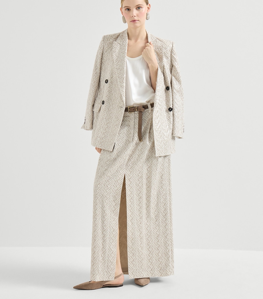 Brunello Cucinelli Womens Linen Chevron Double-Breasted Blazer Image 2