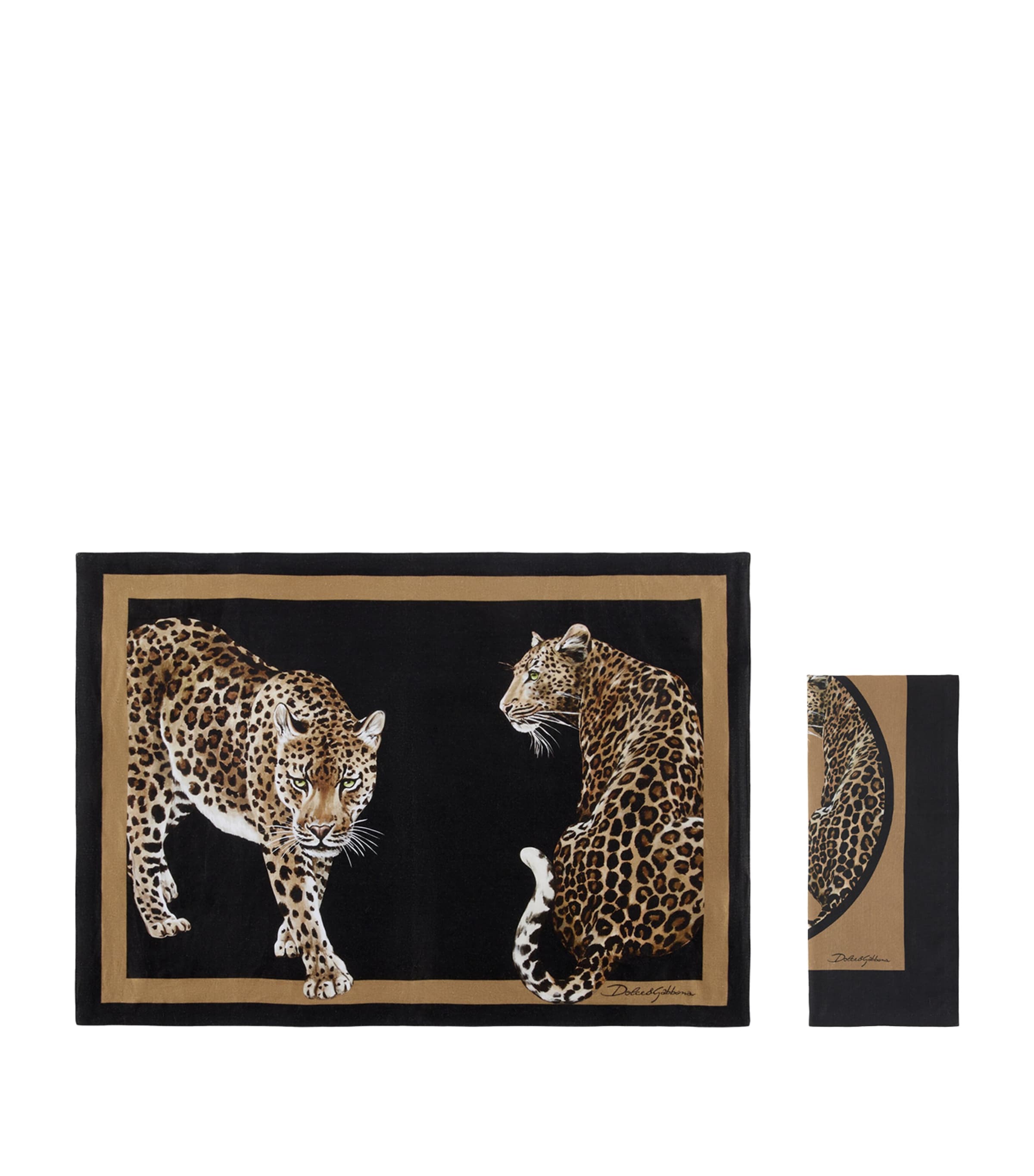 Dolce & Gabbana Casa Linen Leopardo Placemat And Napkin Set In Multi