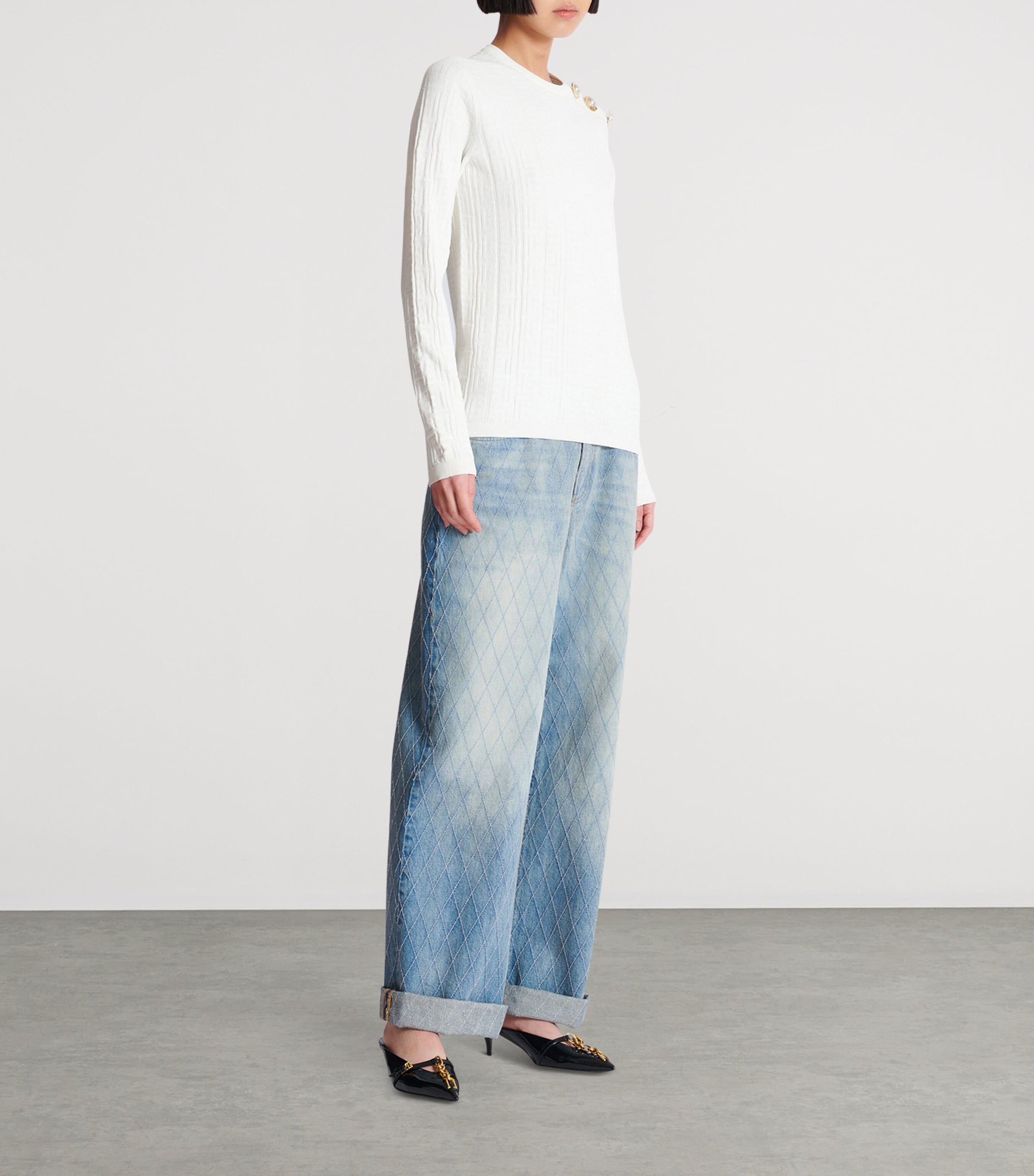 Button-Trim Monogram Sweater 0KA NATUREL Image 2