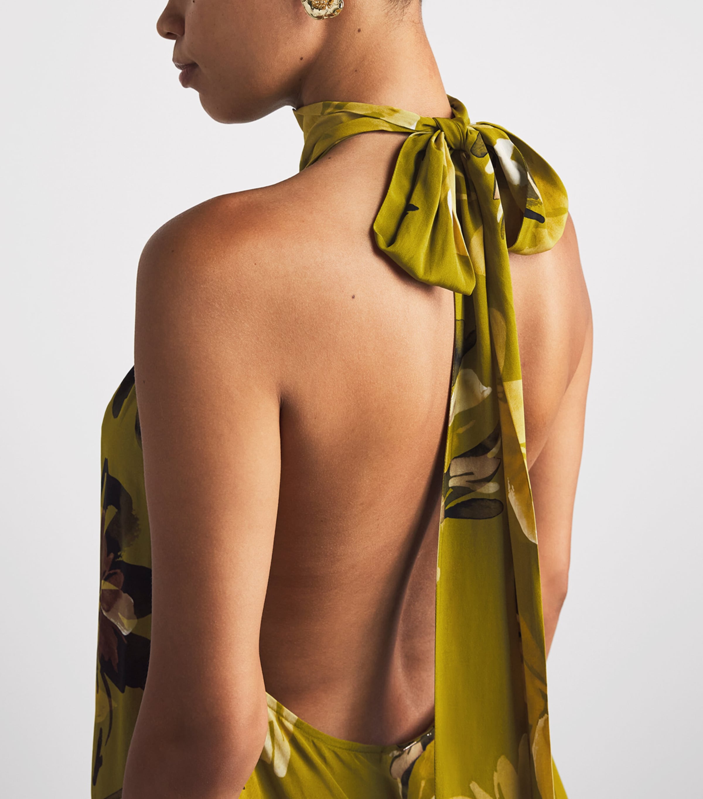 AWAY THAT DAY Womens Halterneck Ibiza Mini Dress Chartruse Flrl Prnt Image 3