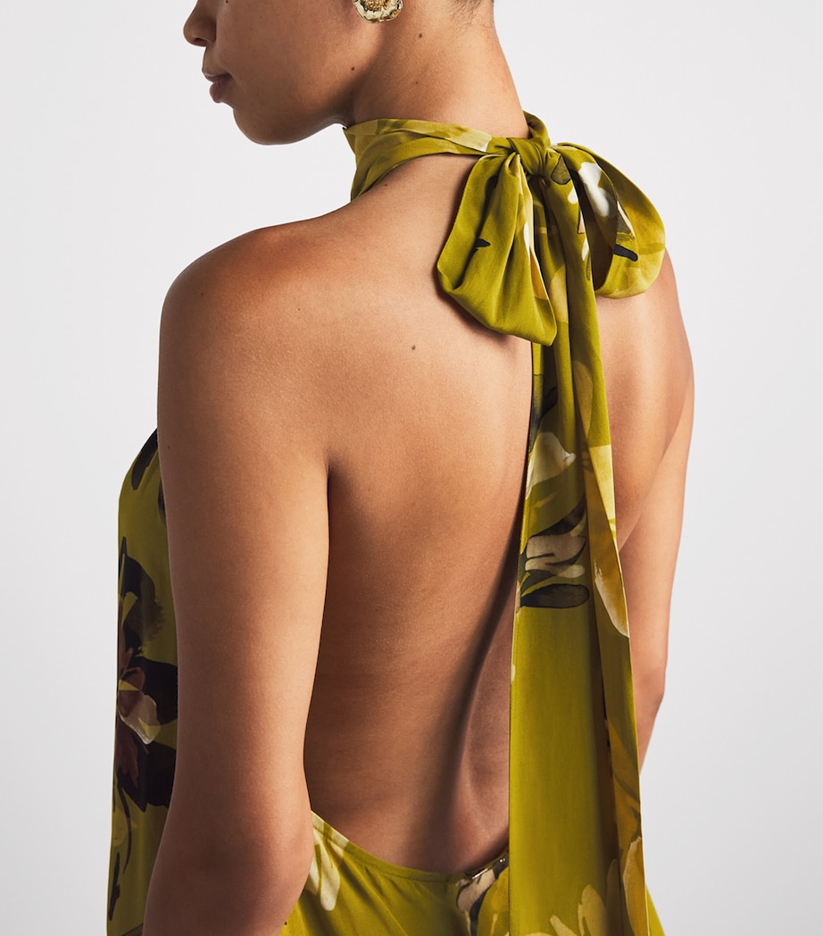 AWAY THAT DAY Womens Halterneck Ibiza Mini Dress Chartruse Flrl Prnt Image 3