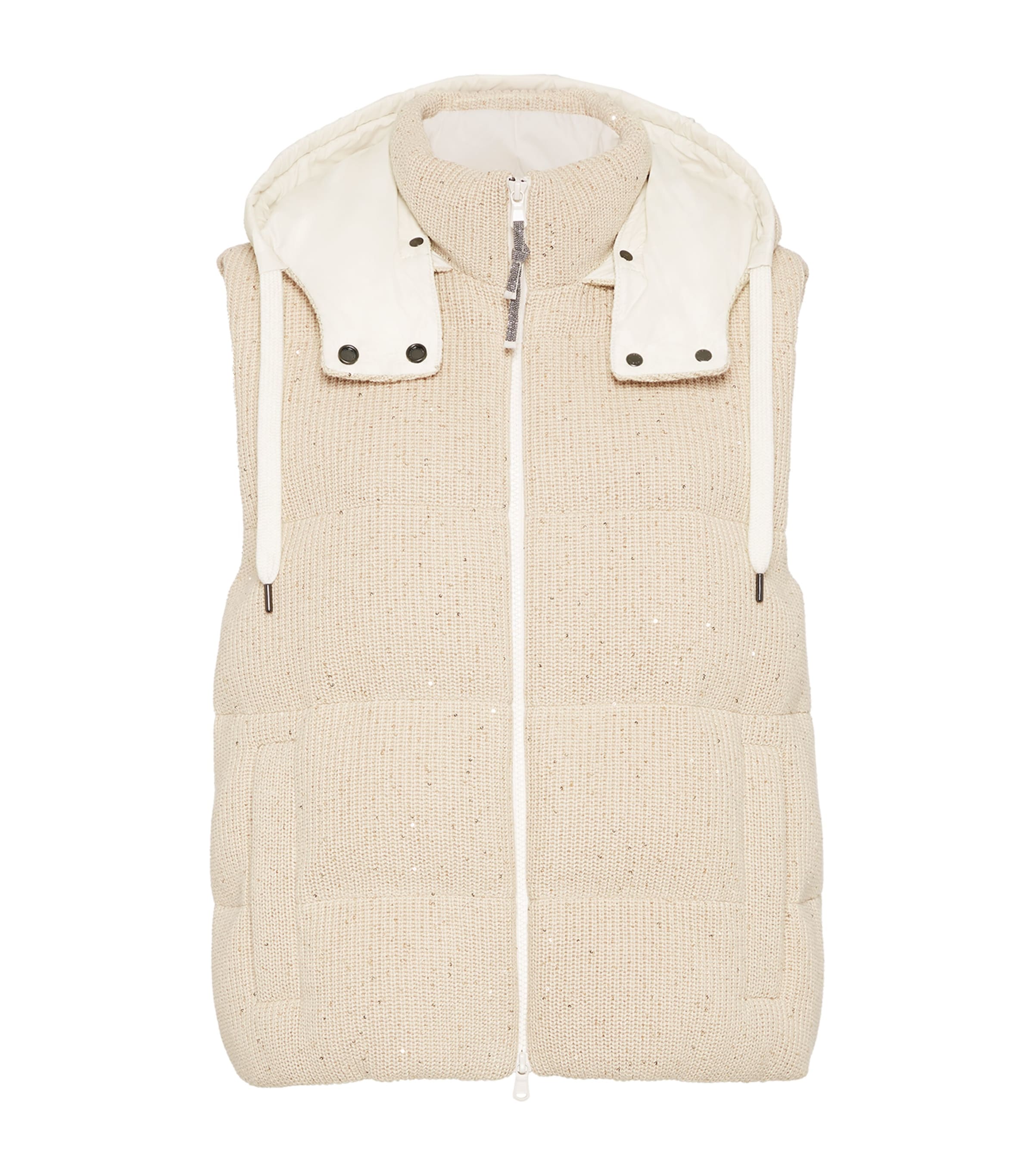 Brunello Cucinelli Cotton Blend Rib-knit Hooded Gilet In Yellow