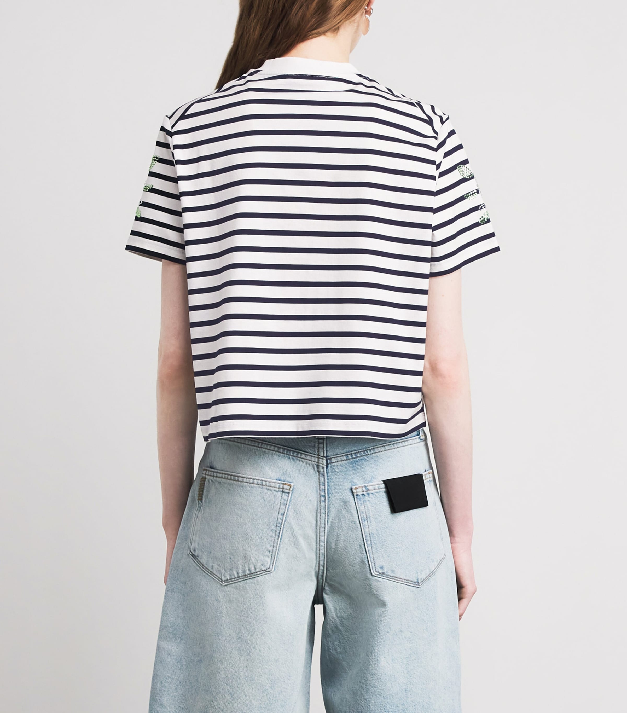Maje Womens Cotton Rhinestone Stripe T-Shirt White Image 5