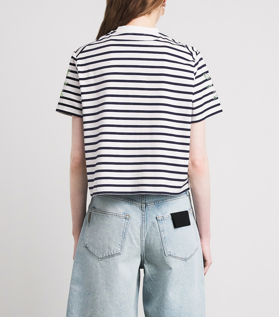 Maje Womens Cotton Rhinestone Stripe T-Shirt White Image 5
