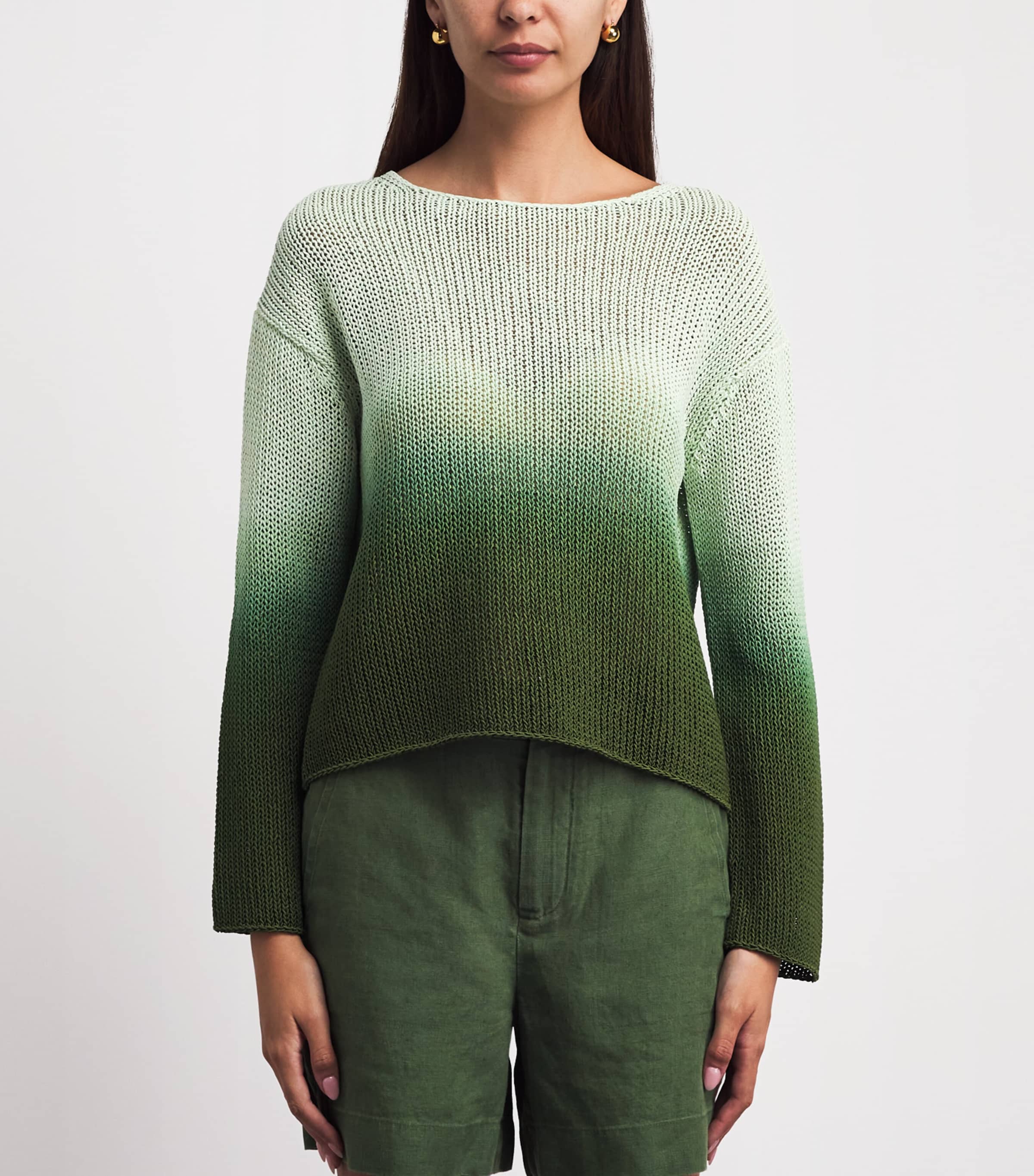 Vince Womens Cotton-Blend Dip Dye Sweater Sea Dew Combo Image 4