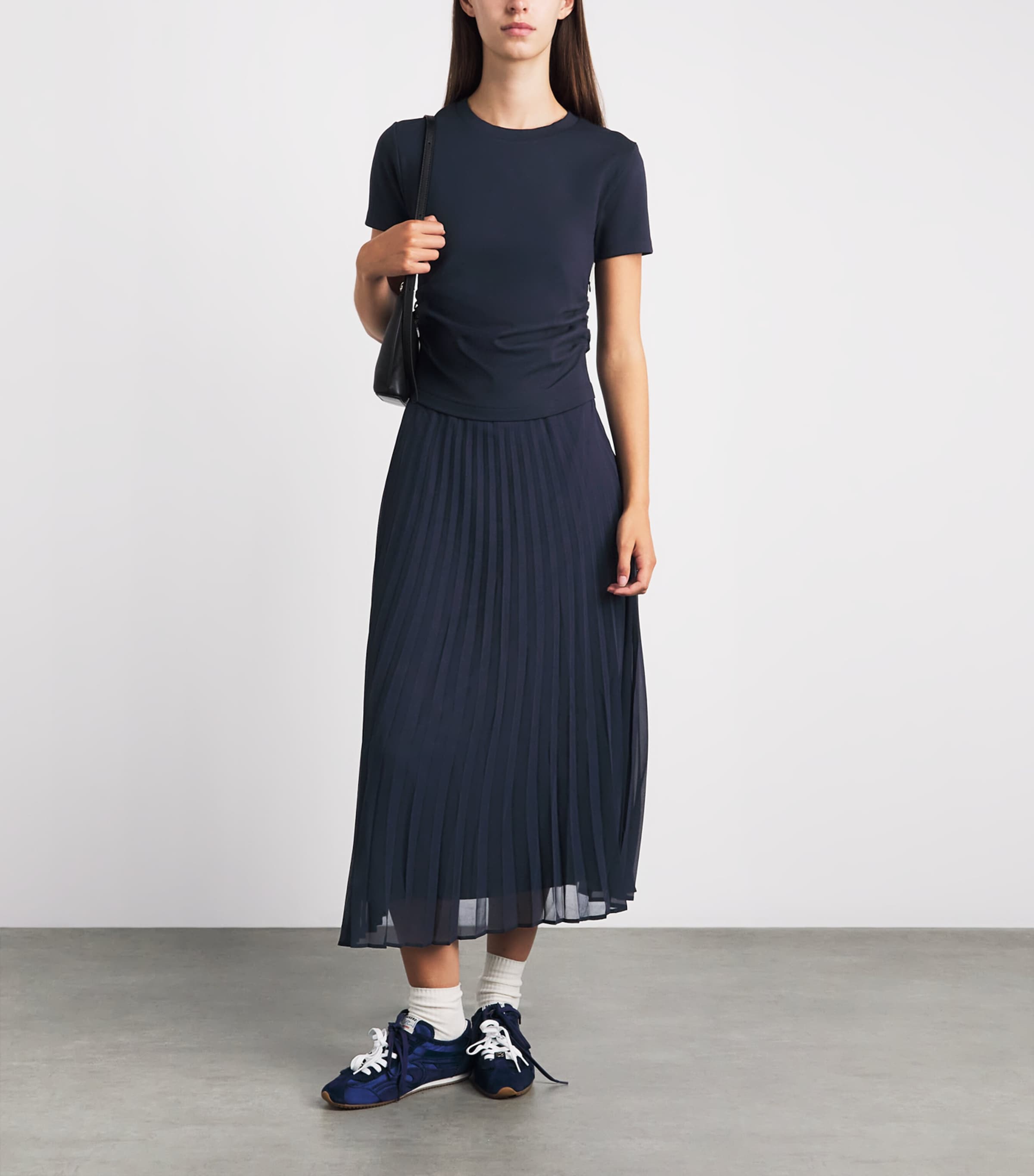 Claudie Pierlot Blue Trompe-l'Oeil Bi-Material Midi Dress