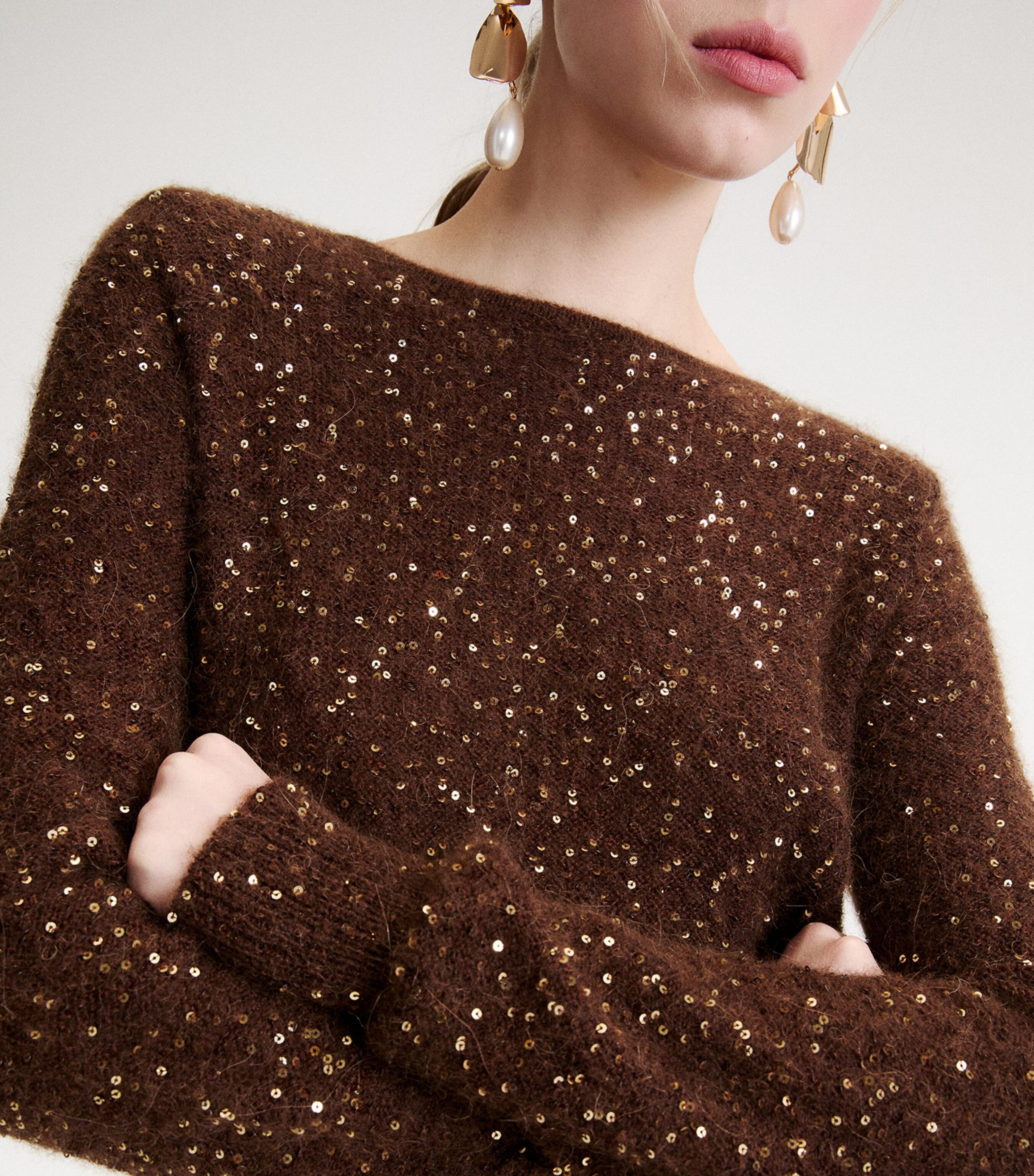 Marella Womens Sequinned Sweater Brown Image 5