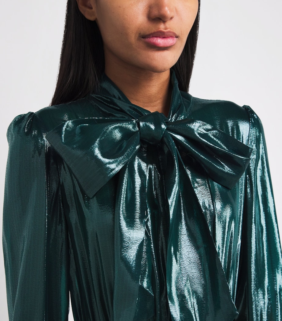 Metallic Pussybow Maxi Dress GREEN Image 6