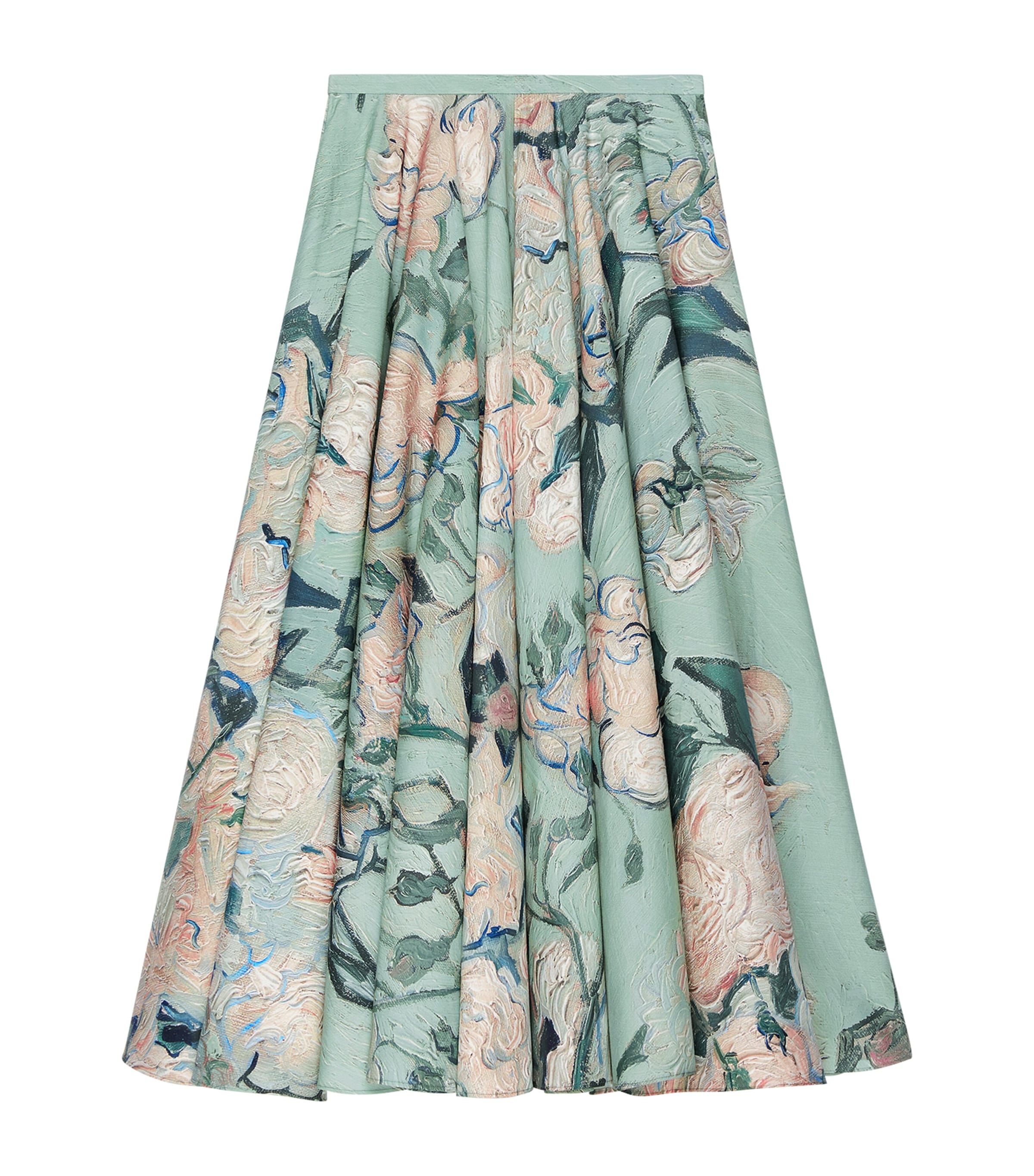 Givenchy Womens Cotton Poplin Floral Midi Skirt Mint Green Image 1