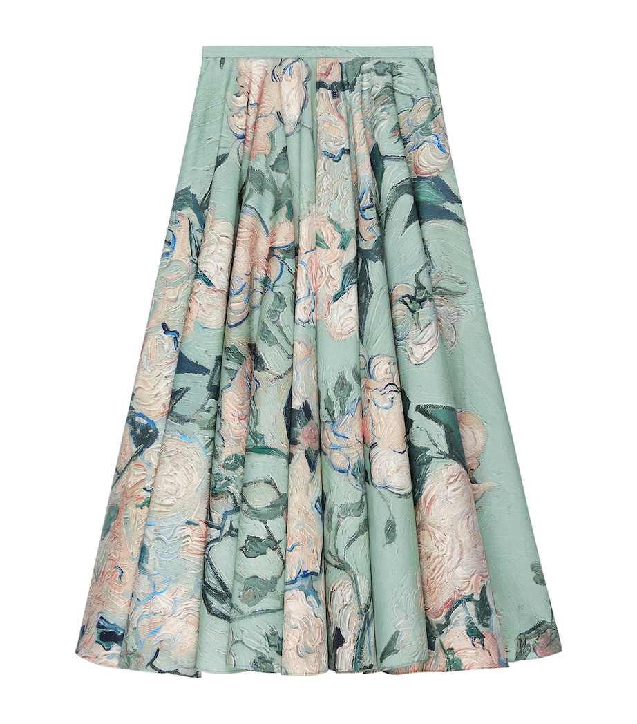Givenchy Womens Cotton Poplin Floral Midi Skirt Mint Green Image 1