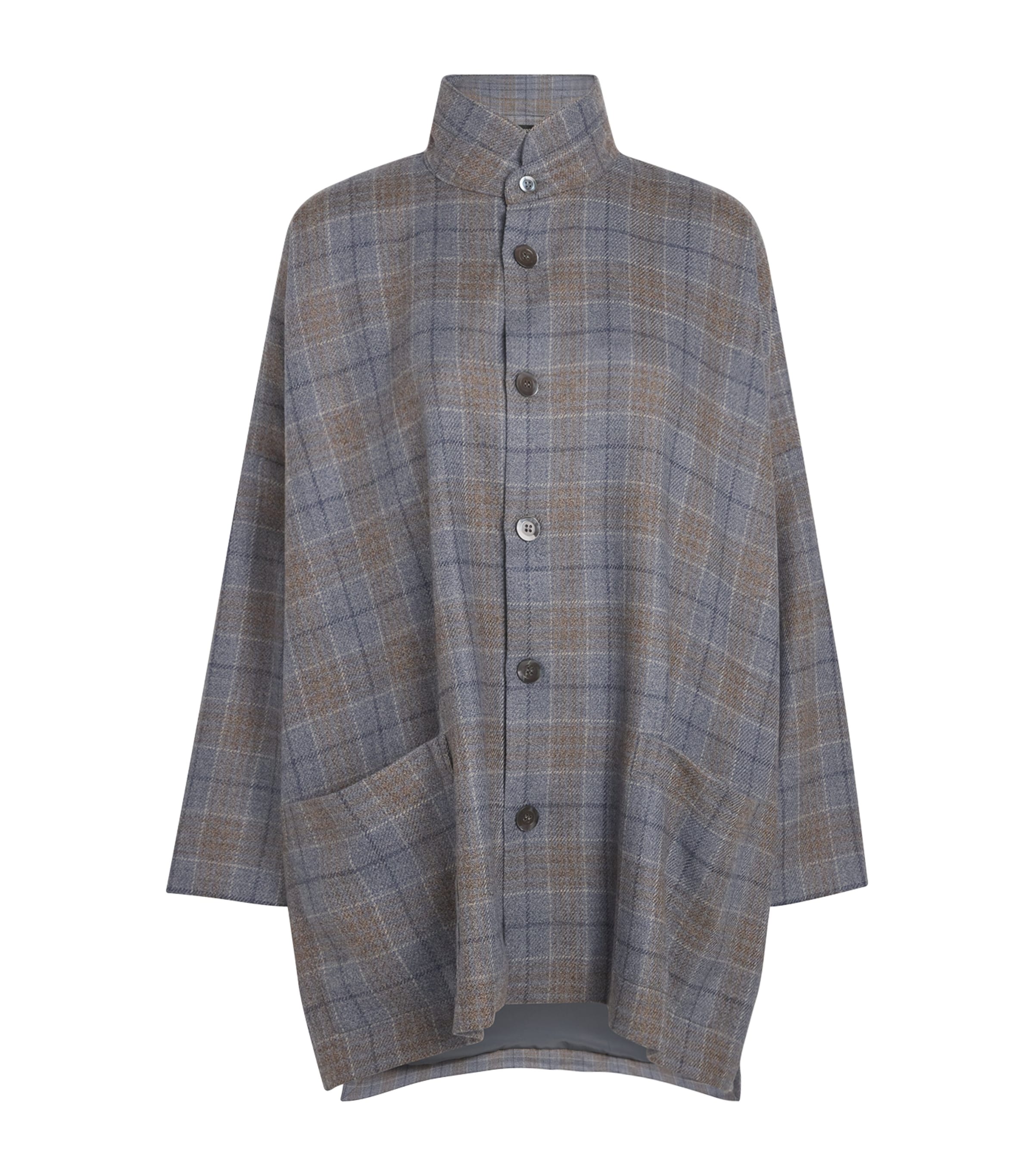 Shop Eskandar Stand-collar Longline Shirt In Grey