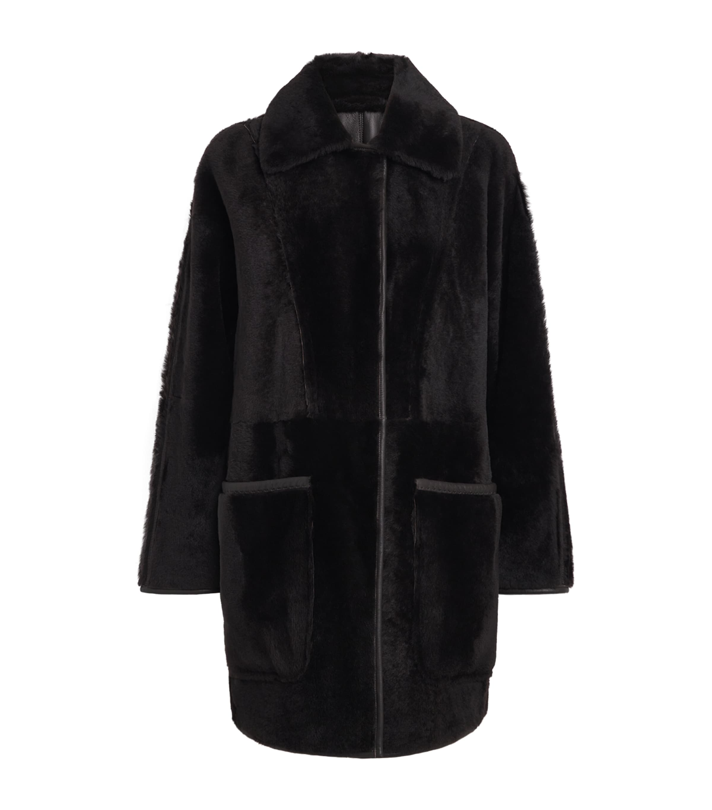 Max Mara Ram Shearling Reversible Coat In Brown