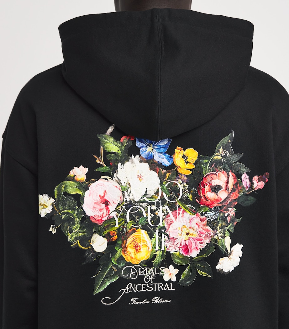 Cotton Floral Print Hoodie BLACK Image 6