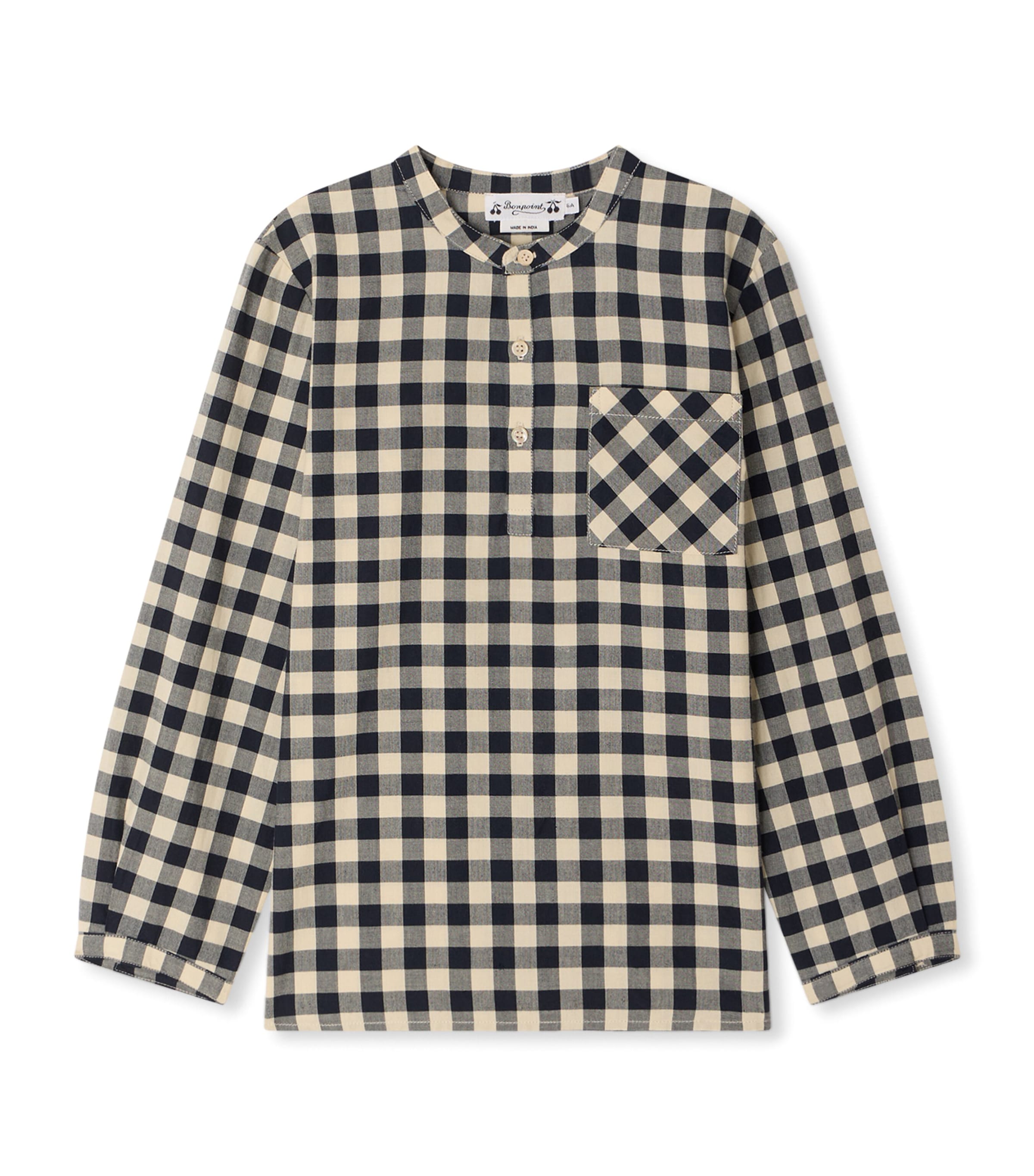 Bonpoint Cotton Check Shirt (10-14 Years) Gris Fonce Image 1