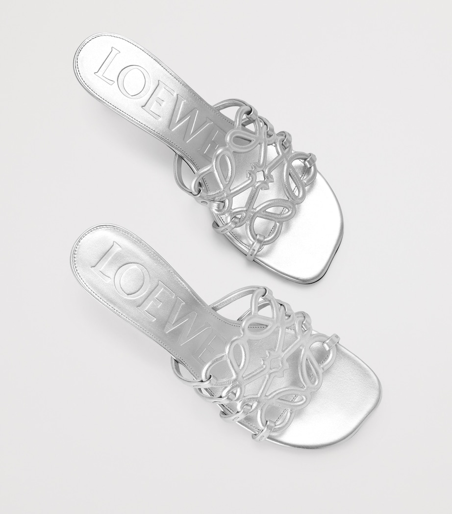 LOEWE x Paula's Ibiza Leather Petal Anagram Heeled Mules 45 Silver Image 3