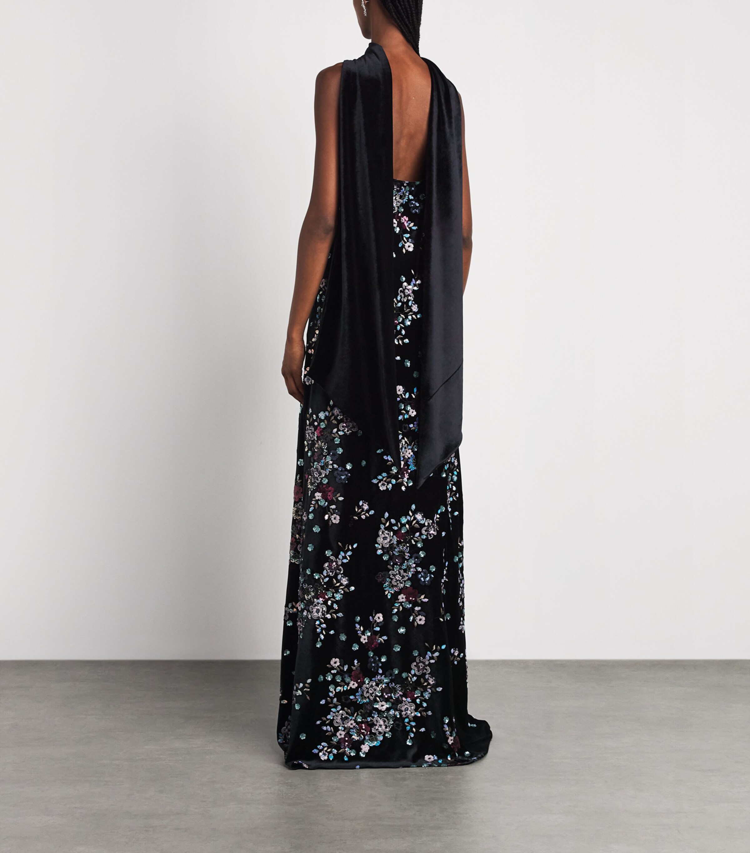 Talbot Runhof Womens Velvet Floral Sequin Gown Black Image 4