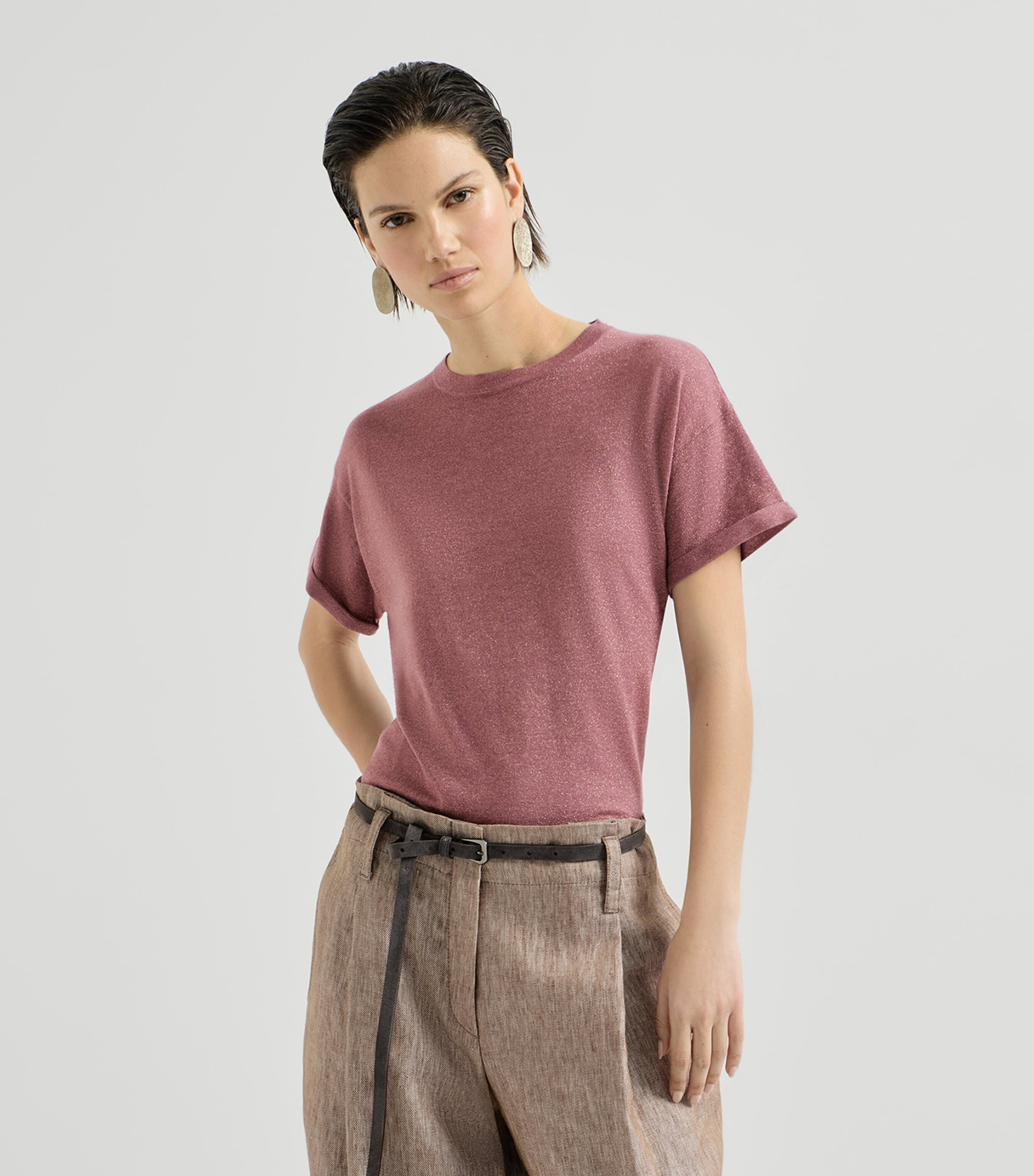 Brunello Cucinelli Womens Cashmere-Blend Sparkling T-Shirt Image 3