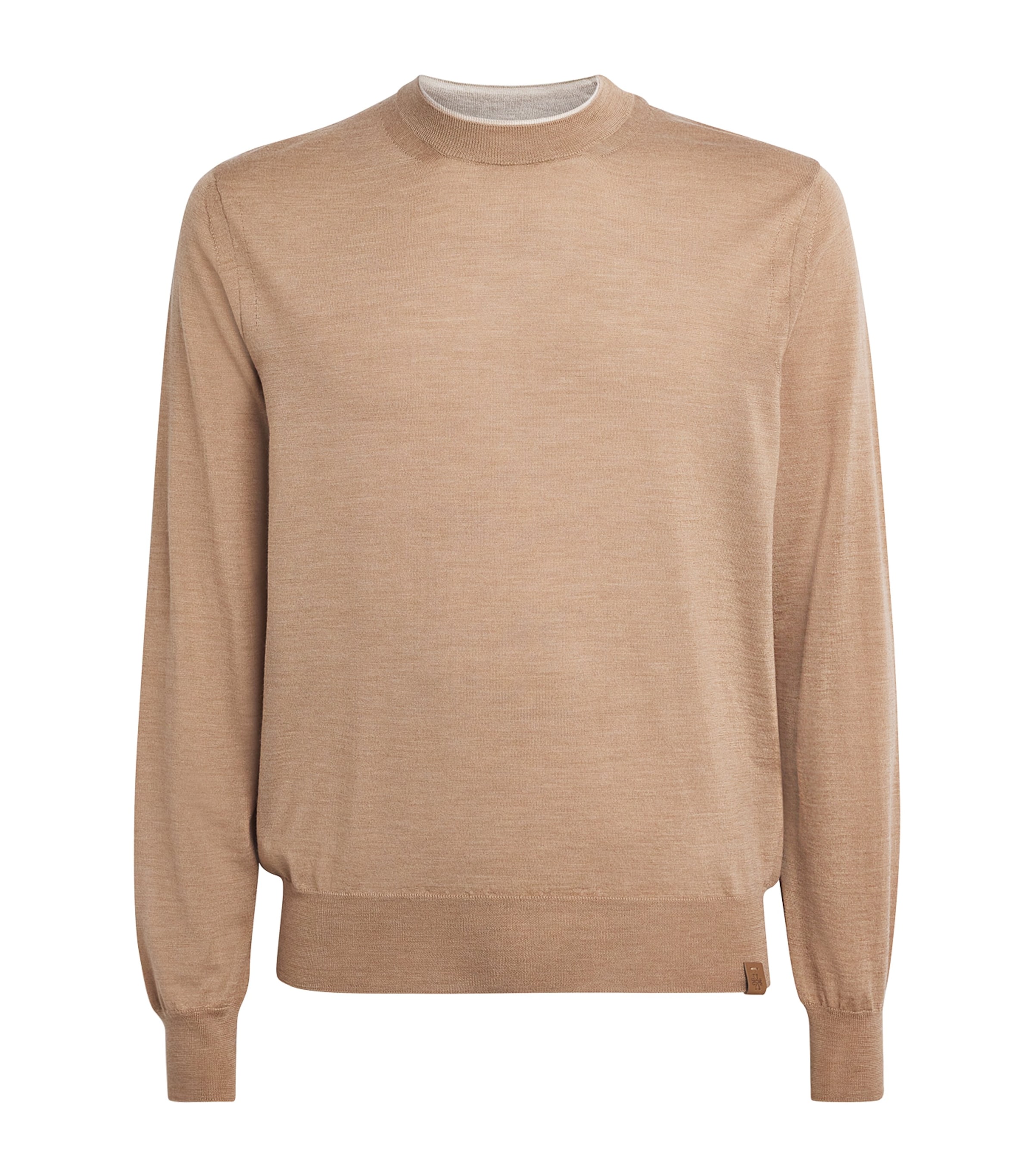 Wool-Silk Contrast-Neckline Sweater E24 ALMOND BROWN Image 1