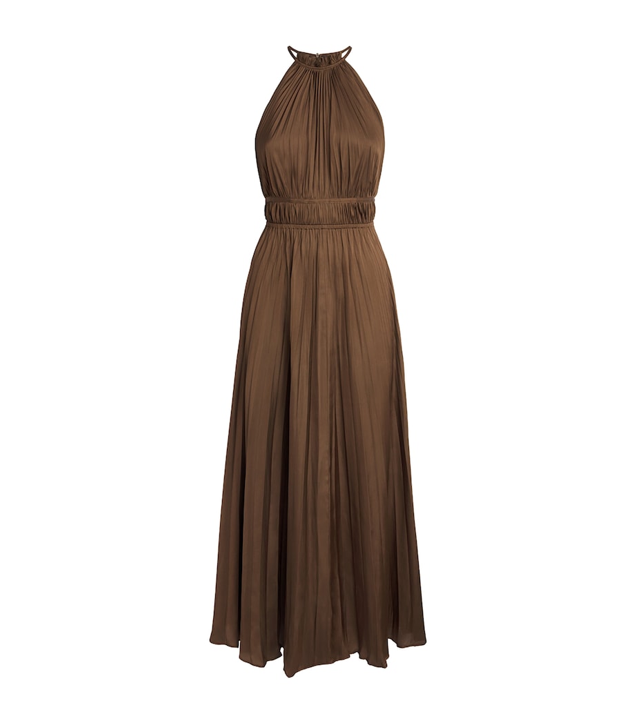 Maje Womens Satin Pleated Maxi Dress Brown Image 1