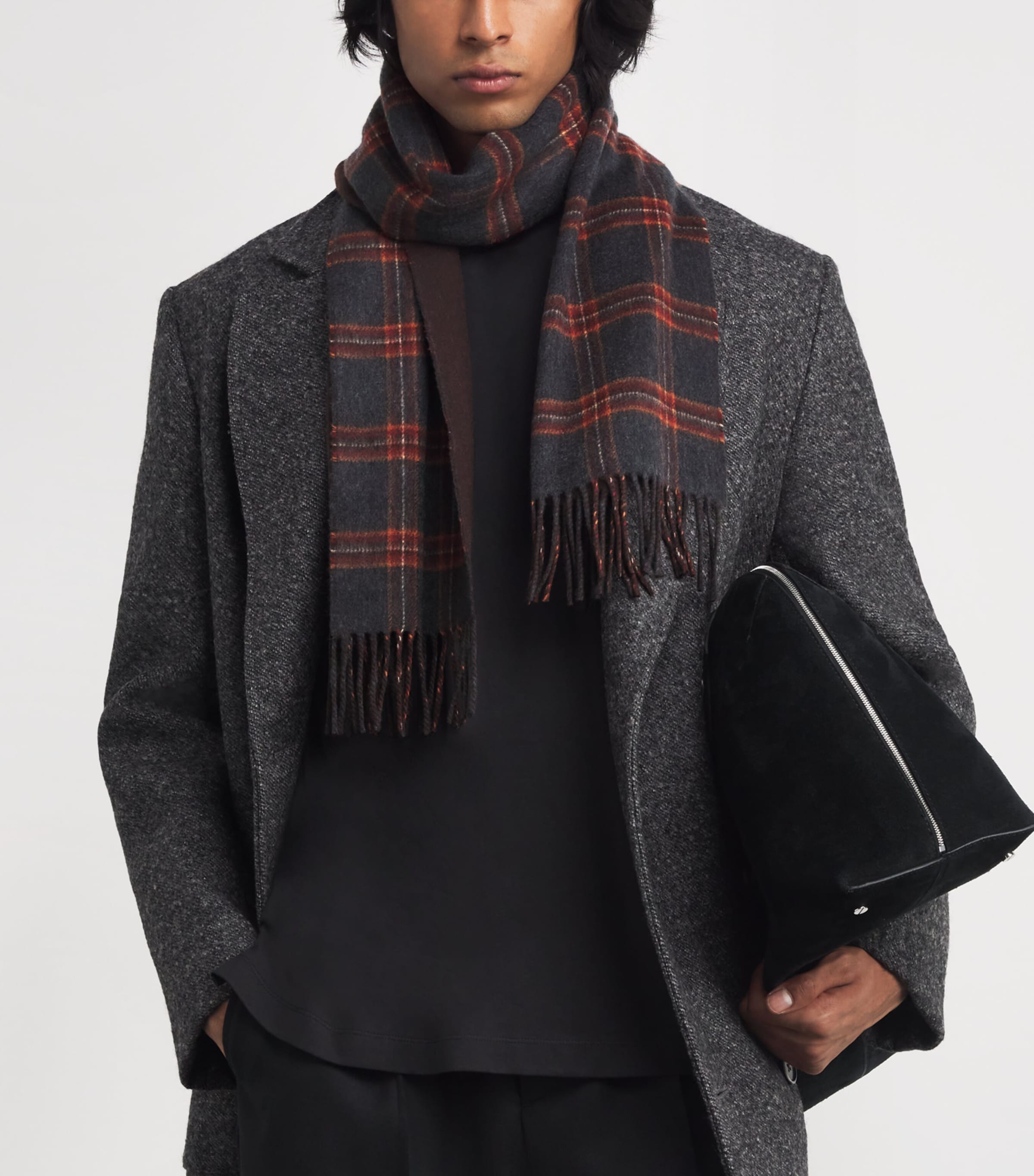 Cashmere Reversible Check Scarf RU7643 TARTAN/PLAIN Image 2