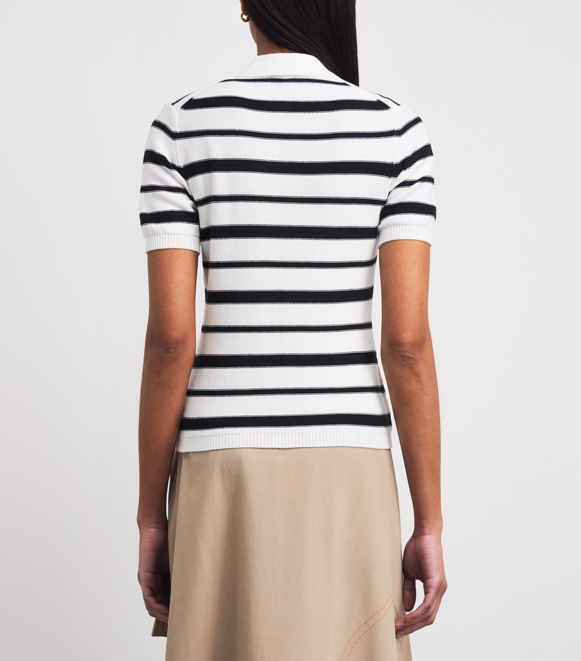 MM Womens Cotton Stripe Polo Shirt Optical White Image 5