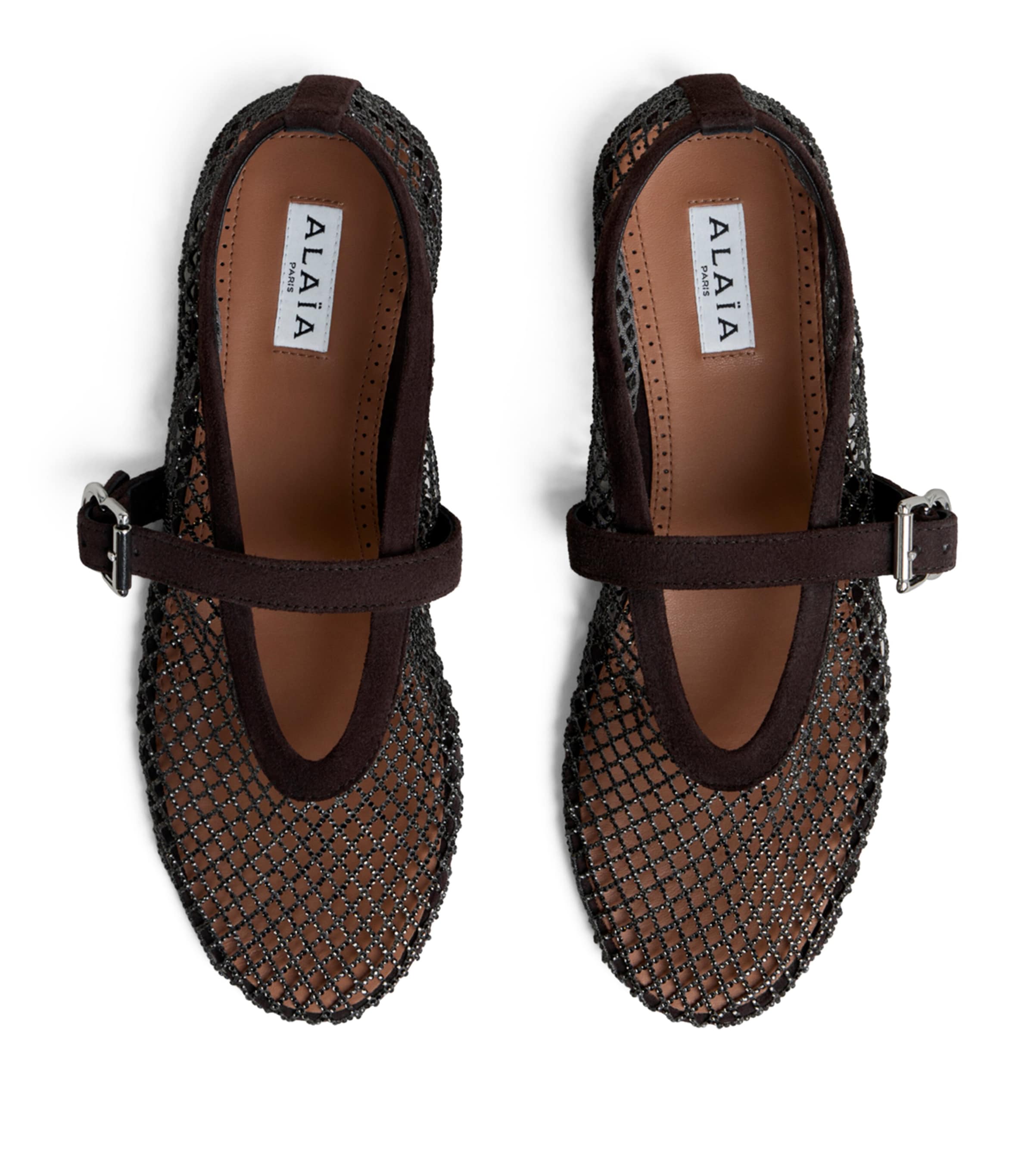 Alaïa Mesh Embellished Ballet Flats Dark Brown Image 2