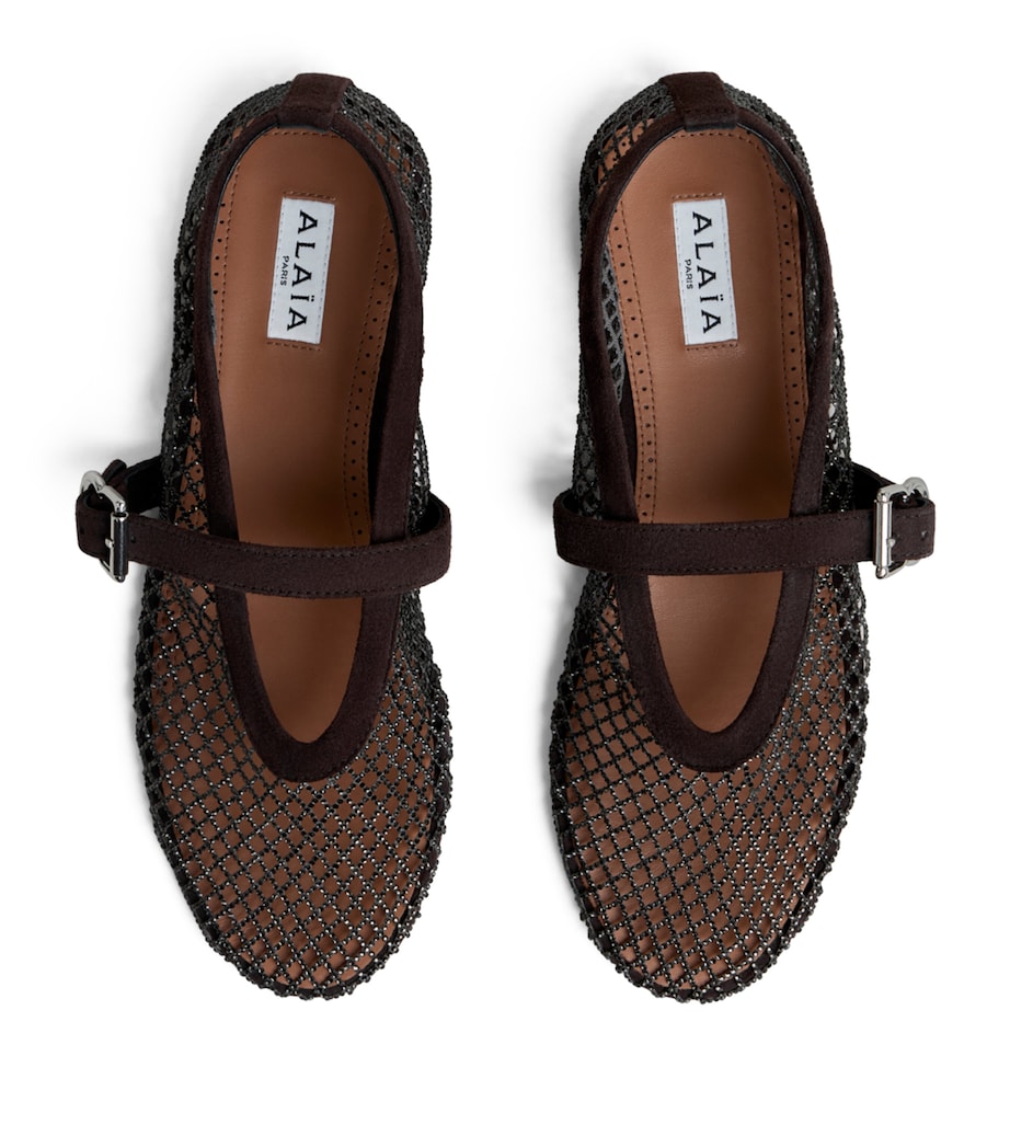 Alaïa Mesh Embellished Ballet Flats Dark Brown Image 2
