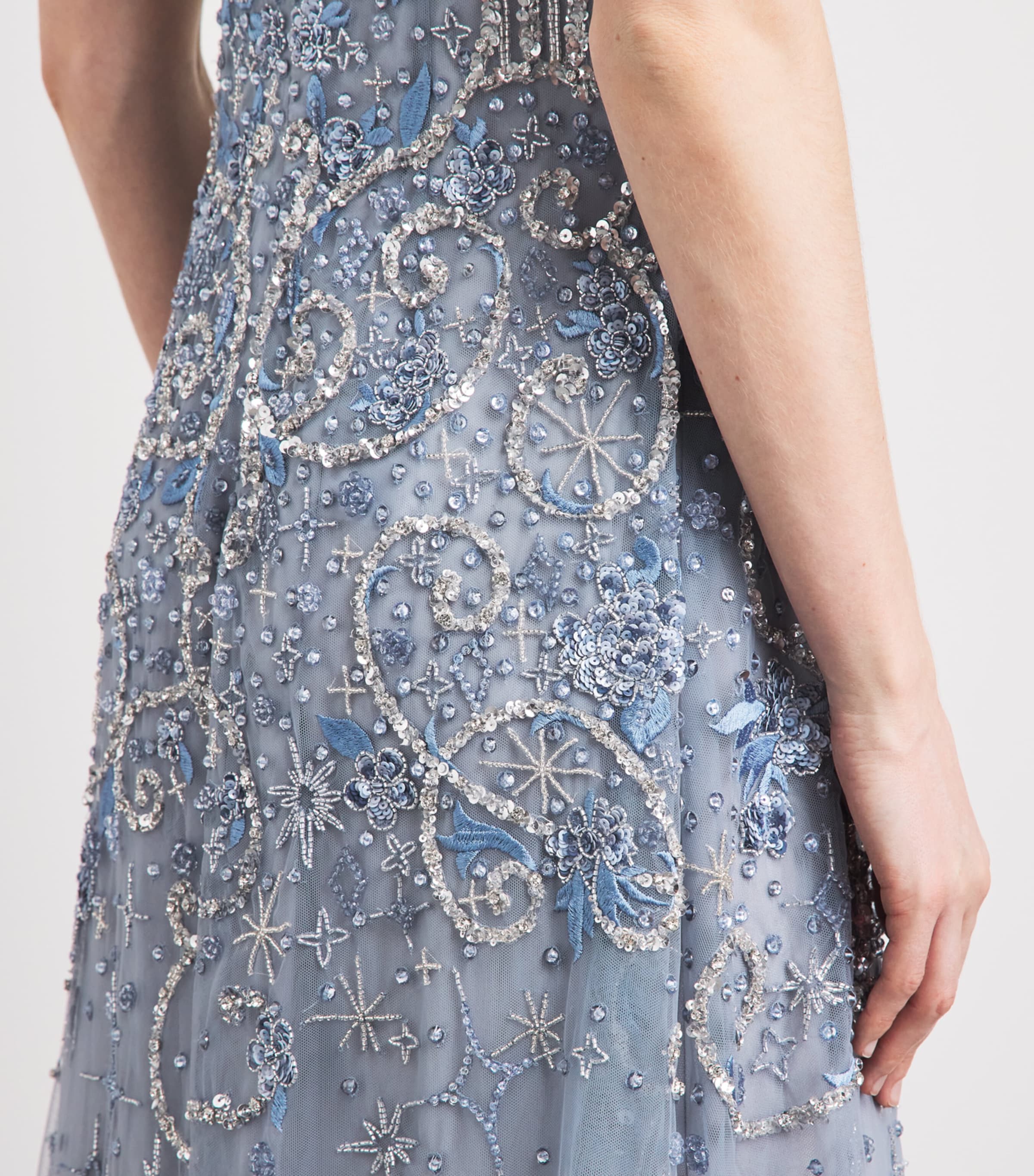 GEORGES HOBEIKA Womens Tulle Embellished Gown Blue Quarry Image 3