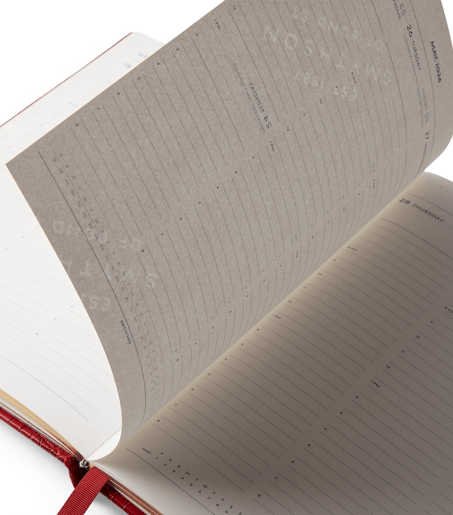 Croc-Embossed Leather Kings Desk Diary RED Image 3