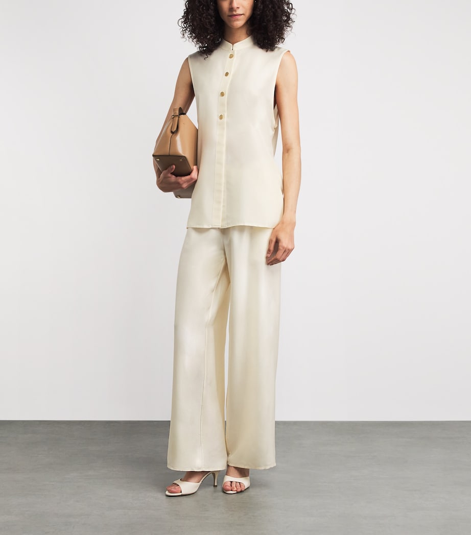 Le Kasha Womens Silk Pamir Wide-Leg Trousers Cream Image 2