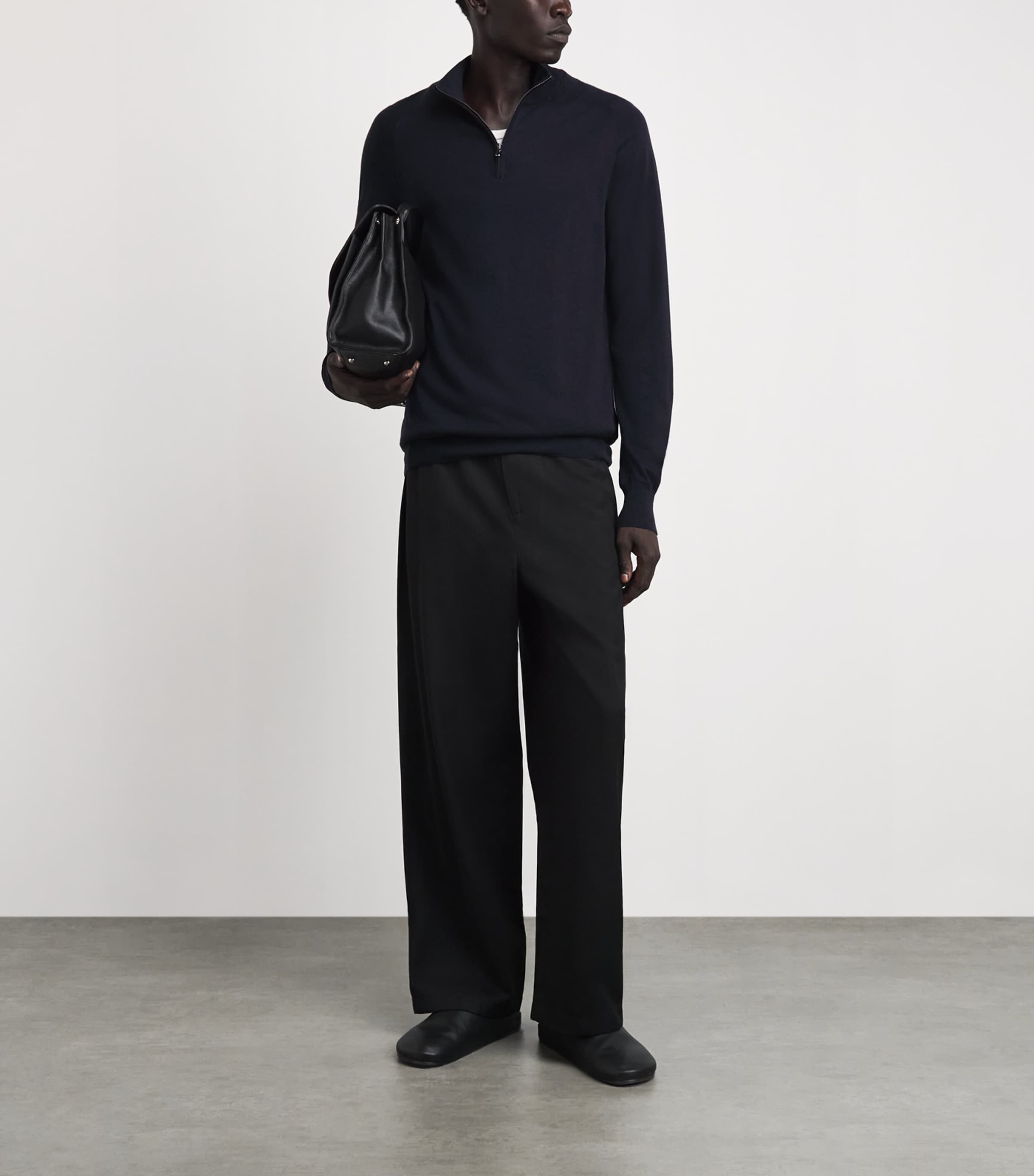 Sunspel Mens Sea Island Cashmere Half-Zip Sweater Midnight Navy Image 2