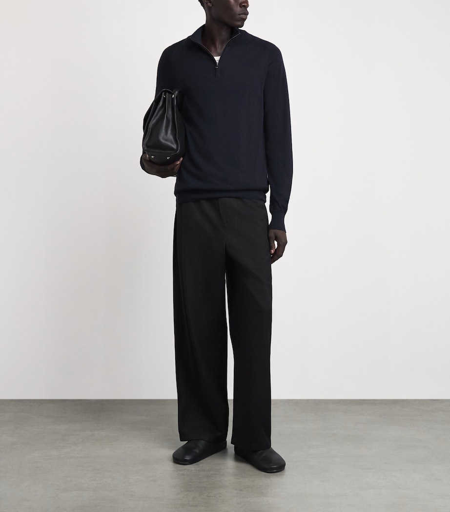 Sunspel Mens Sea Island Cashmere Half-Zip Sweater Midnight Navy Image 2