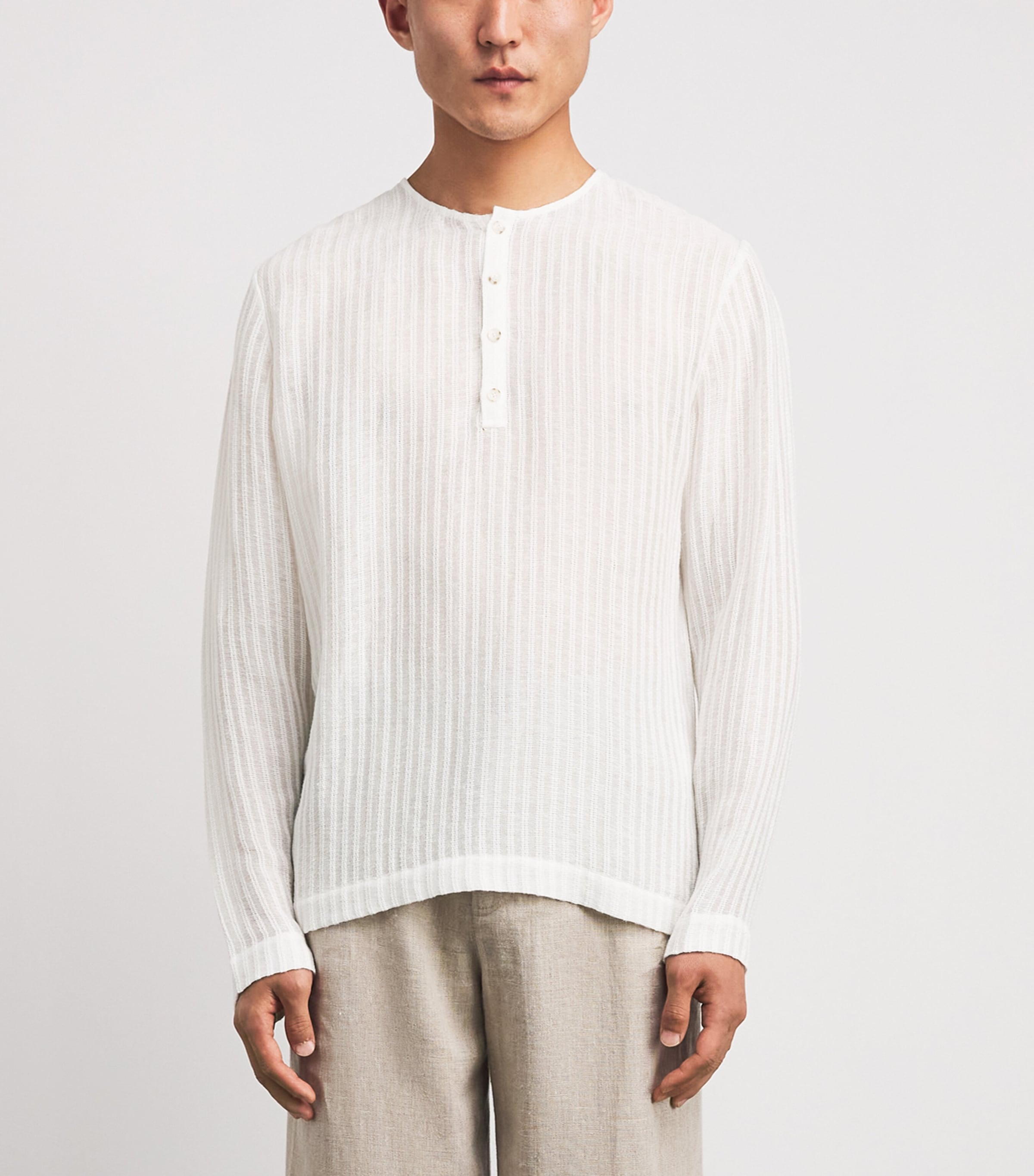 COMMAS Mens Sheer Stripe Henley T-Shirt White Image 4