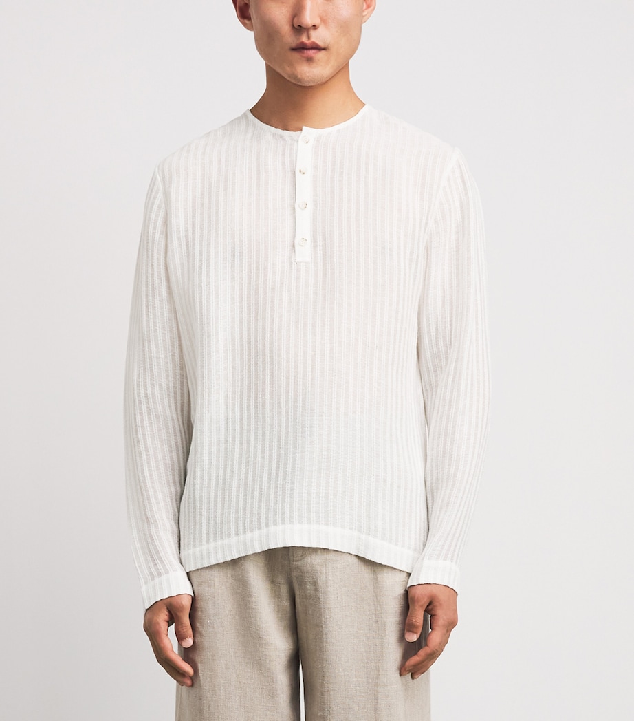 COMMAS Mens Sheer Stripe Henley T-Shirt White Image 4
