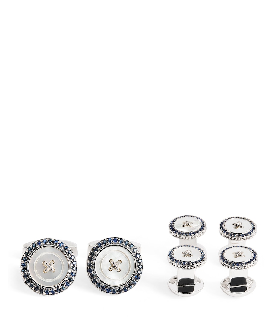 Set of 4 Rhodium-Plated Sapphire Button Cufflinks SILVER Image 1