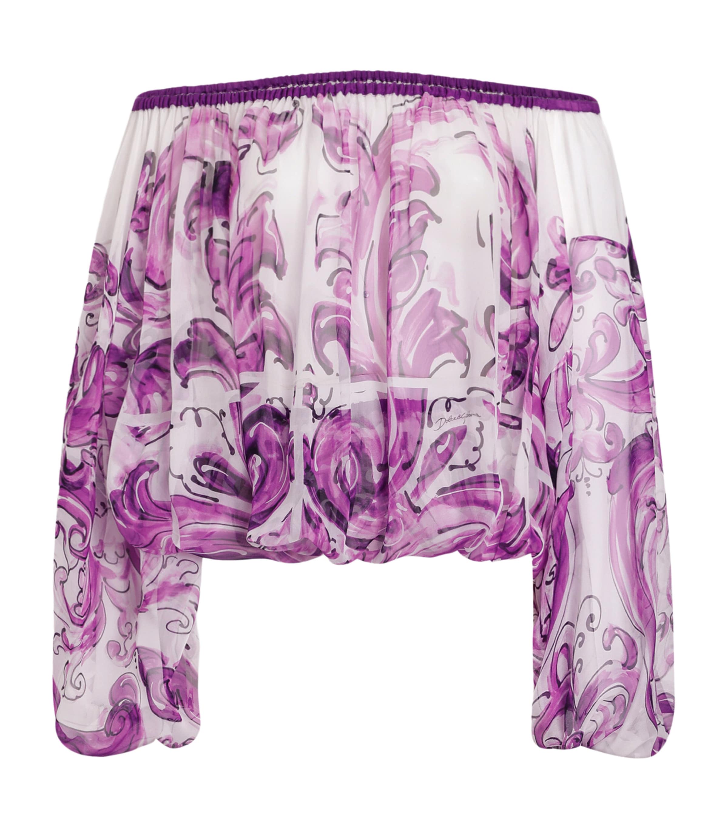 Dolce & Gabbana Sheer Off-the-shoulder Top With Elasticated Accents In Pink