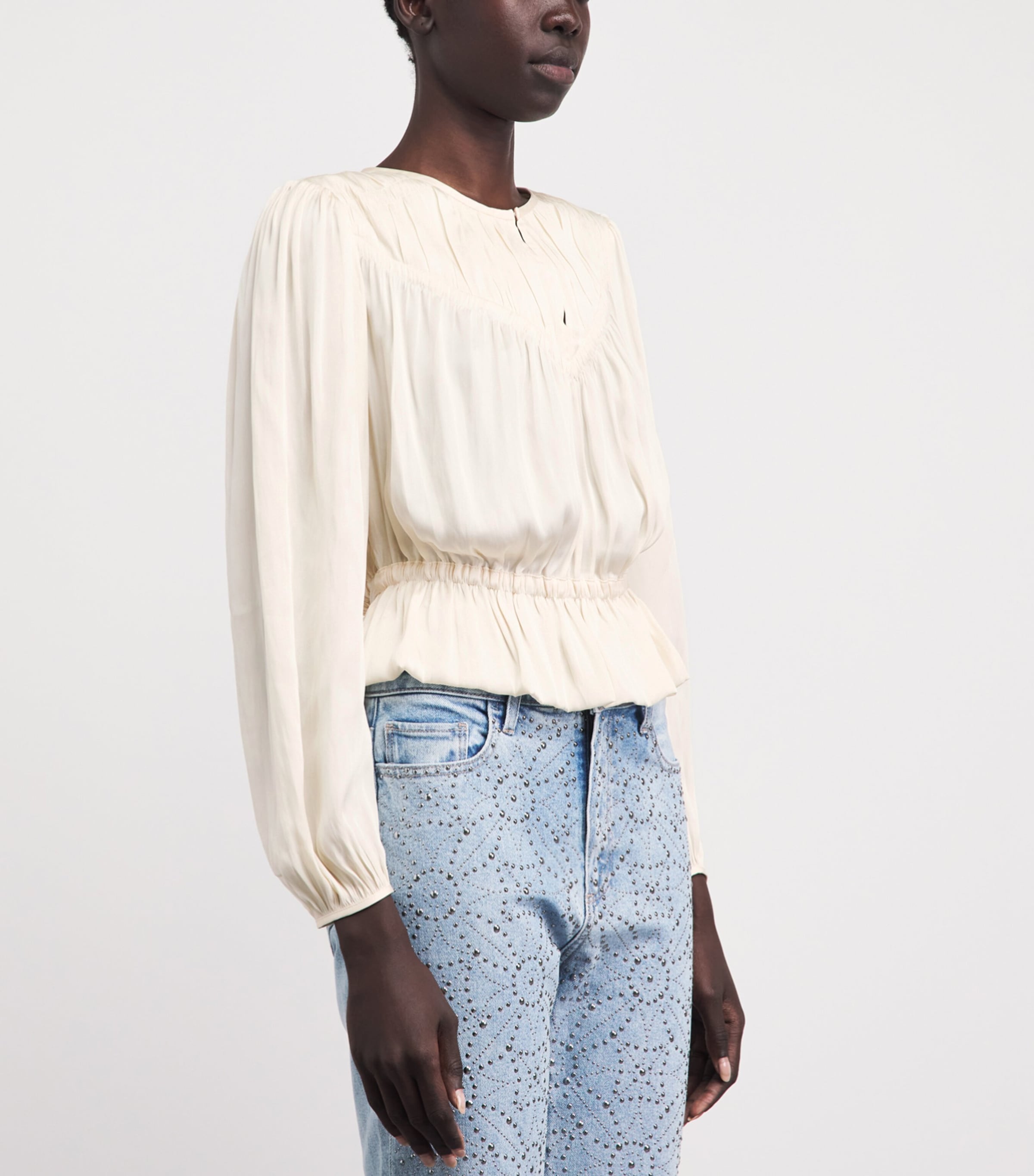 PAIGE Womens Eco Satin Gansevoort Blouse Antique White Image 4