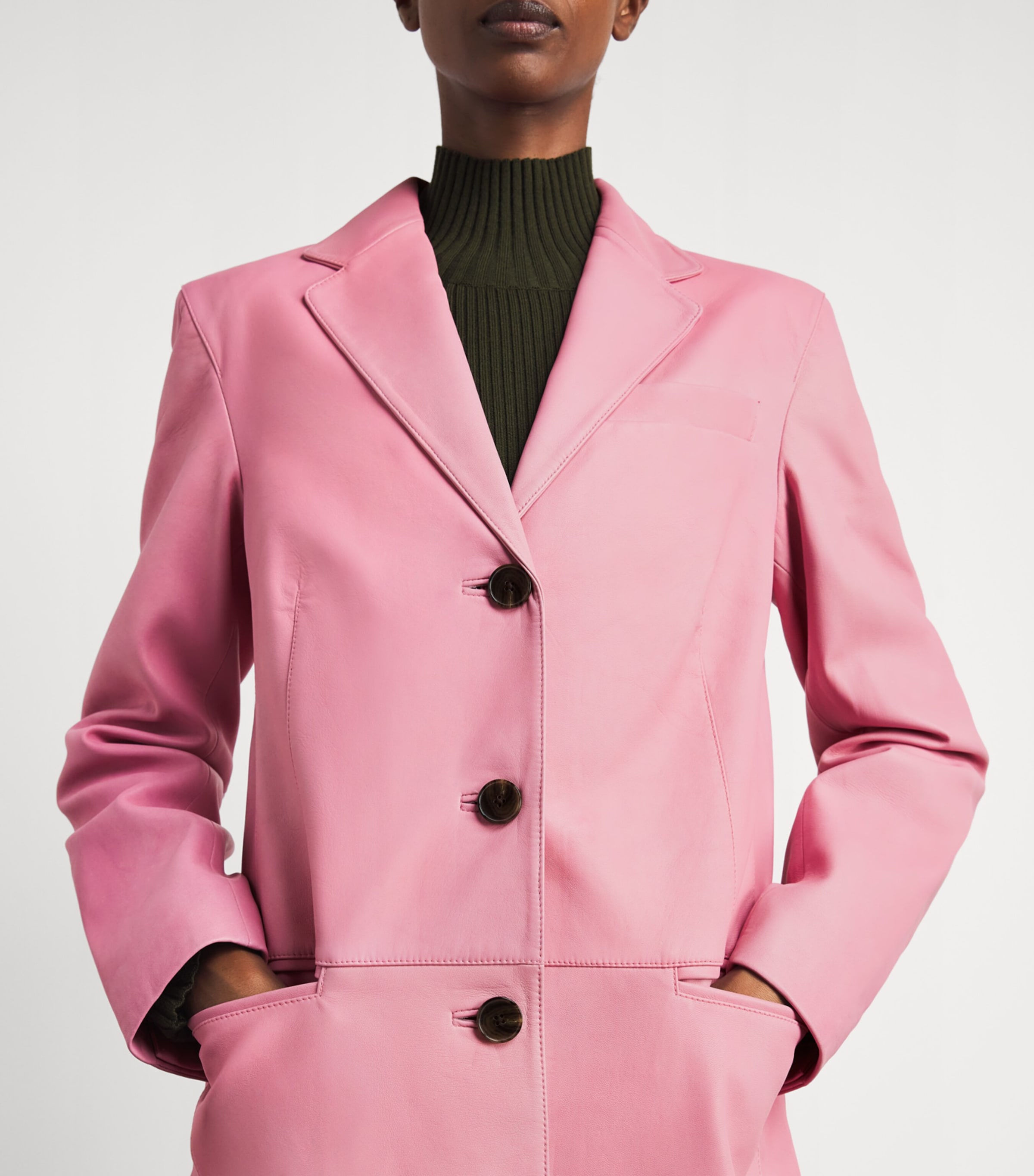 STAUD Womens Wyatt Leather Trench Coat Wrse Wild Rose Image 3