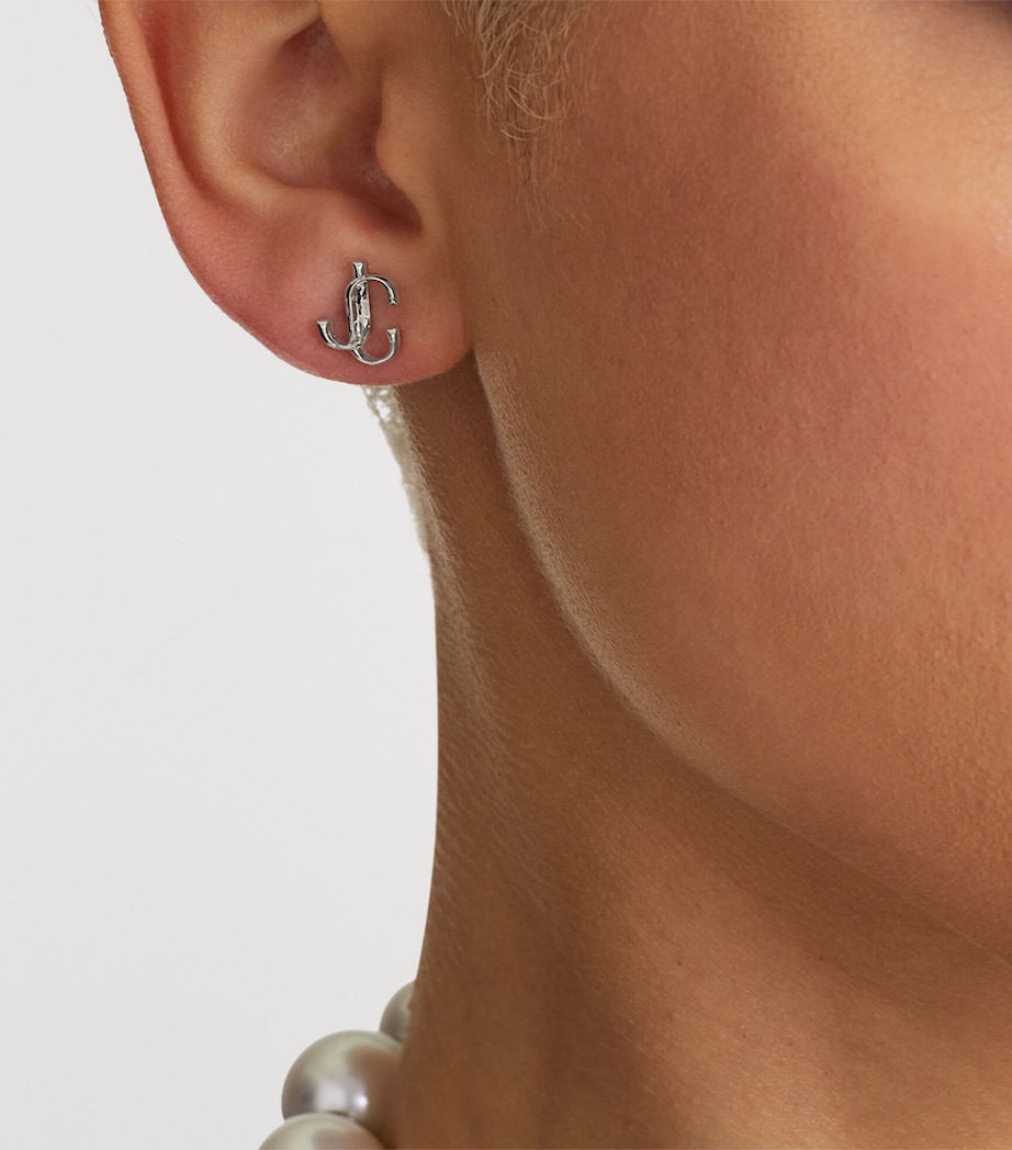 Jimmy Choo Monogram Stud Earrings Silver Image 2
