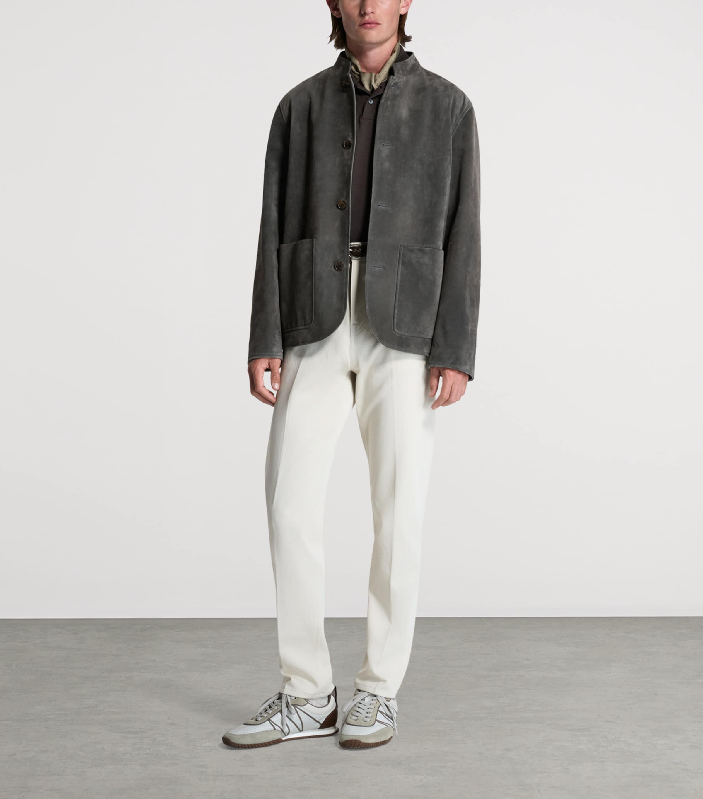 Dunhill Mens Leather Mandarin-Collar Jacket Image 2