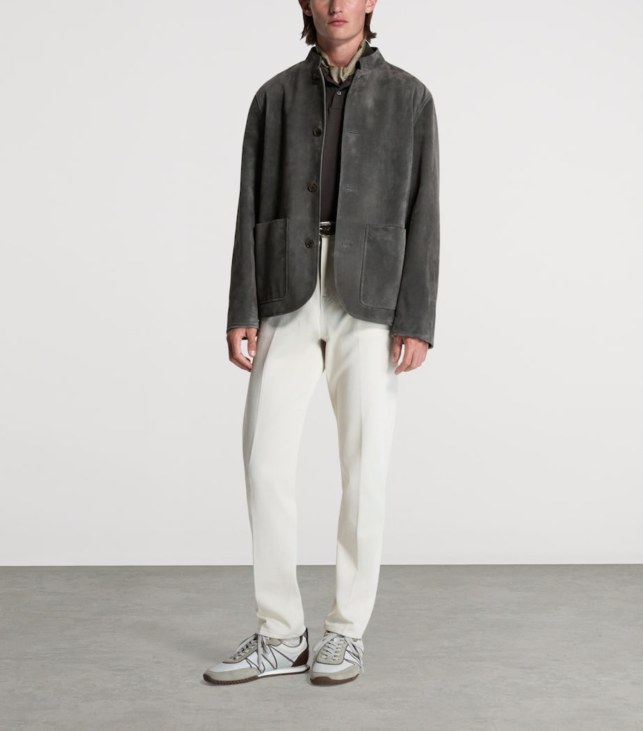 Dunhill Mens Leather Mandarin-Collar Jacket Image 2