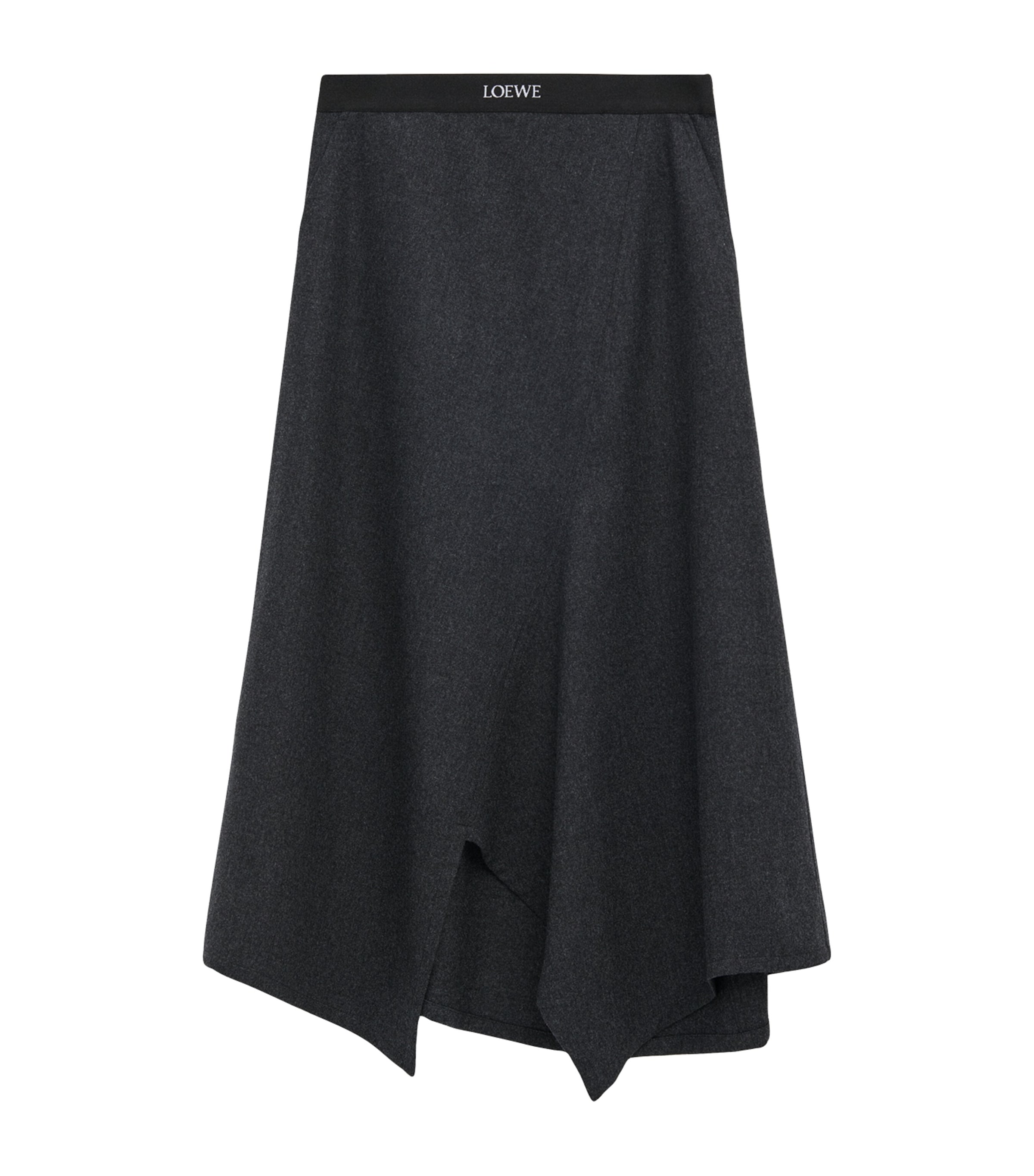 Shop Loewe Wool-blend Asymmetric Midi Skirt In Black
