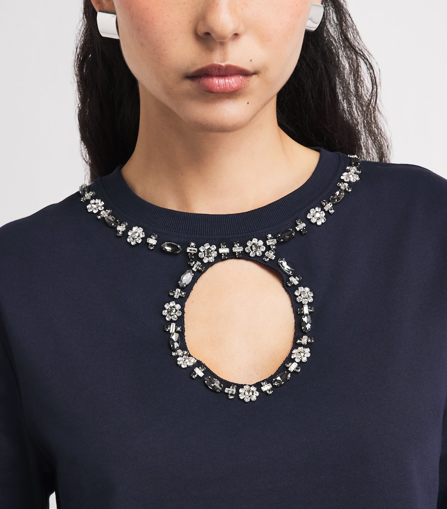 Sandro Paris Womens Cotton Embellished T-Shirt Navy Blue Image 3