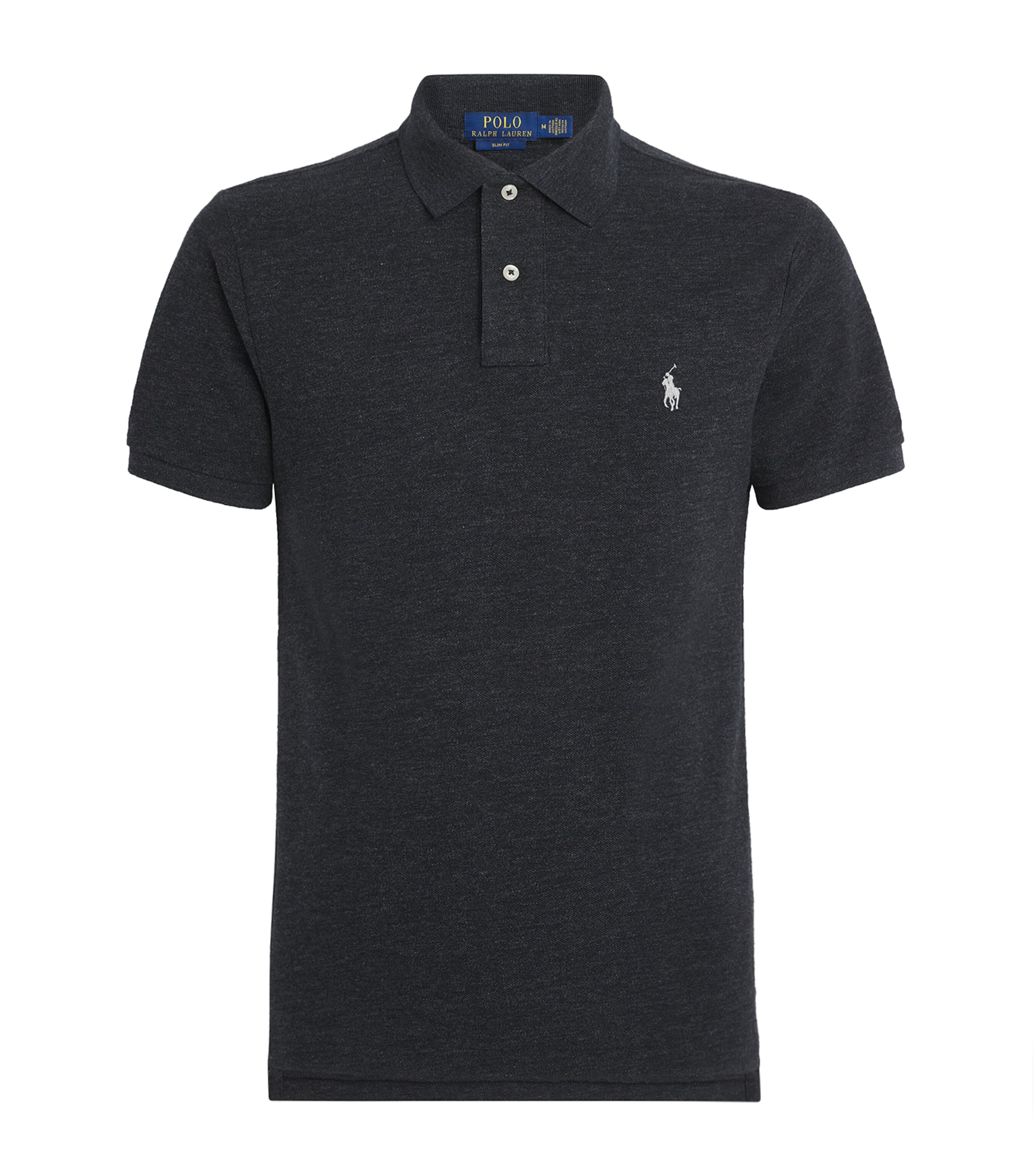 Polo Ralph Lauren Mens Cotton Mesh Slim-Fit Polo Shirt Black Marl Heather Image 1