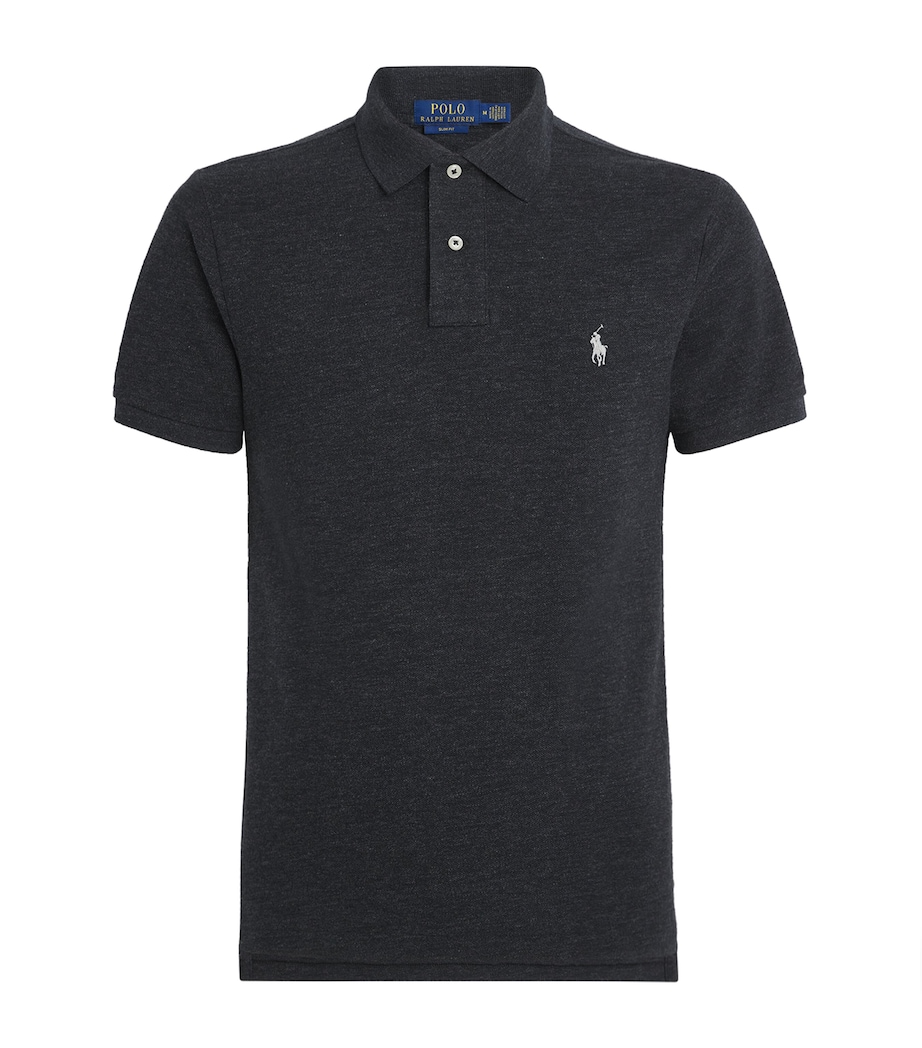Polo Ralph Lauren Mens Cotton Mesh Slim-Fit Polo Shirt Black Marl Heather Image 1