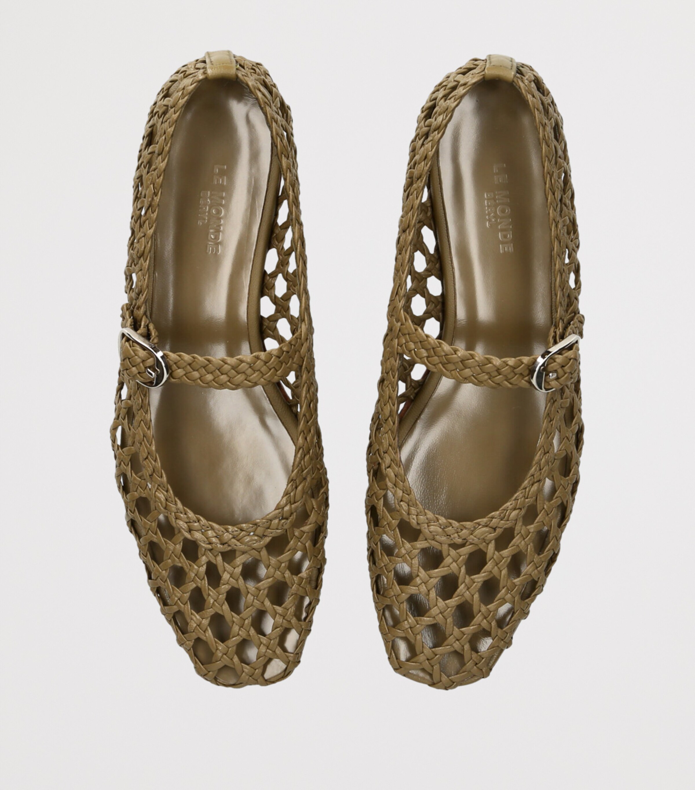 Leather Woven Ballet Flats KHAKI Image 4
