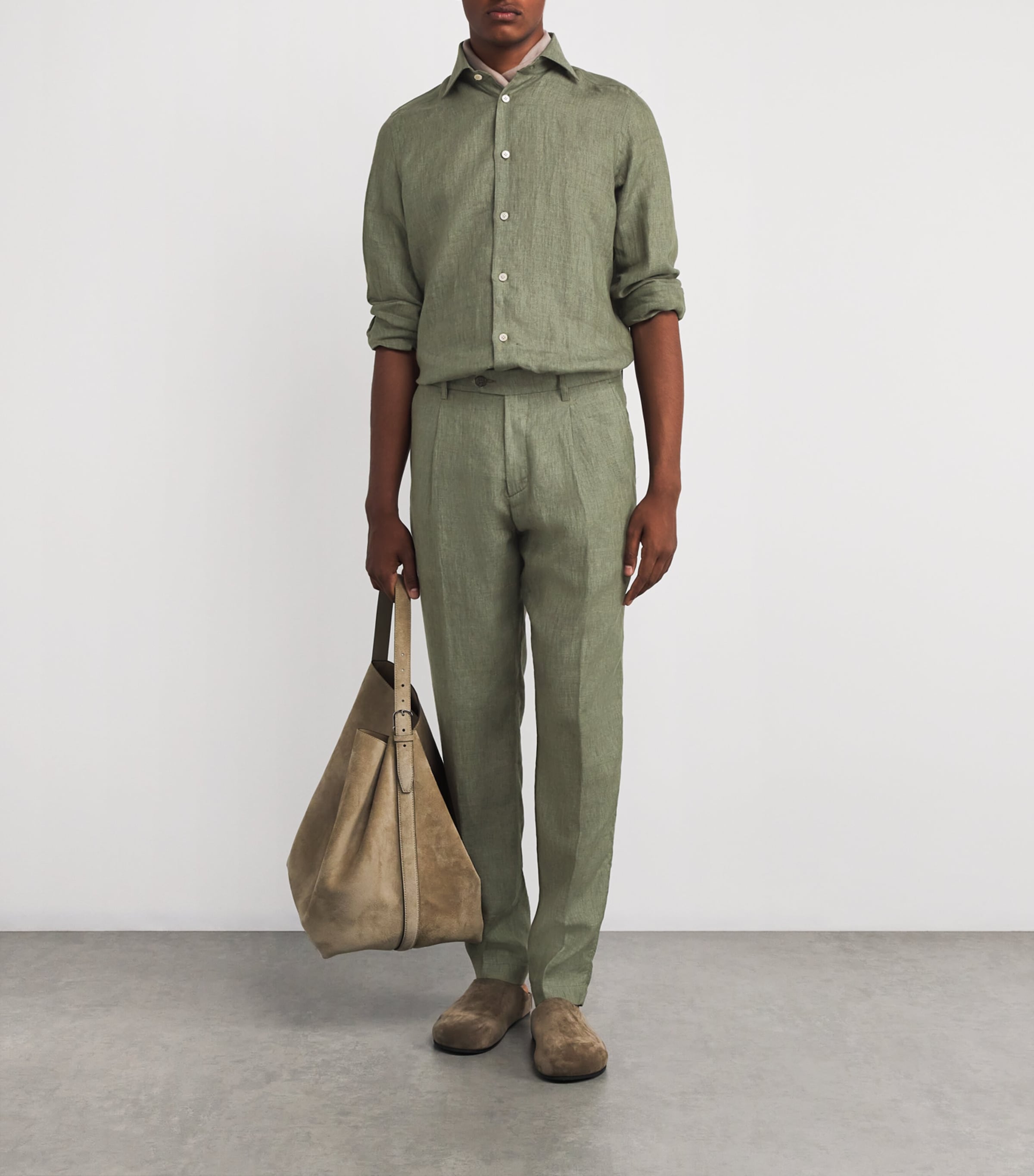 x Harrods Linen Tailored Trousers MILITARY GREEN Image 2