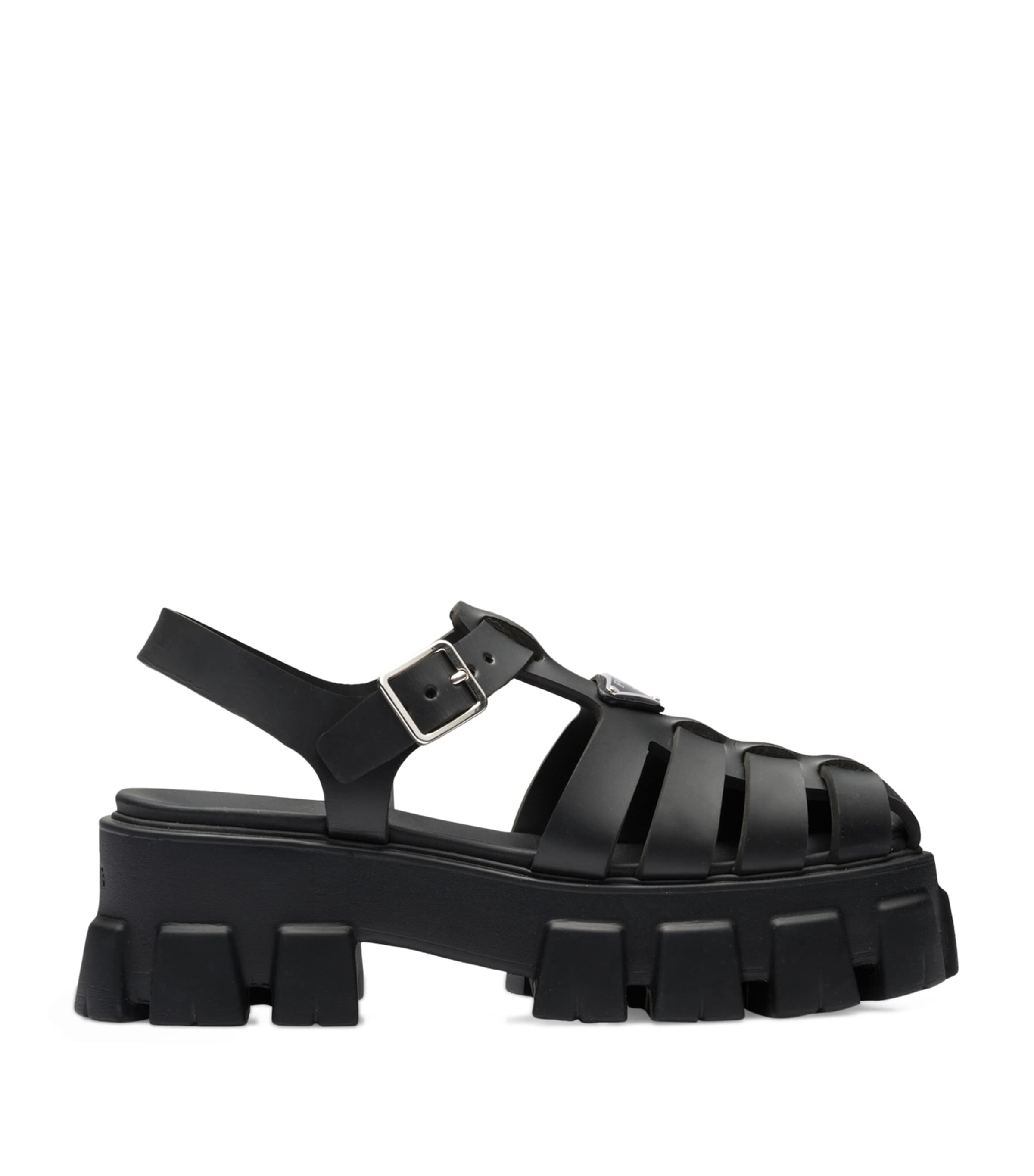Shop Prada Leather Monolith Platform Sandals In Black